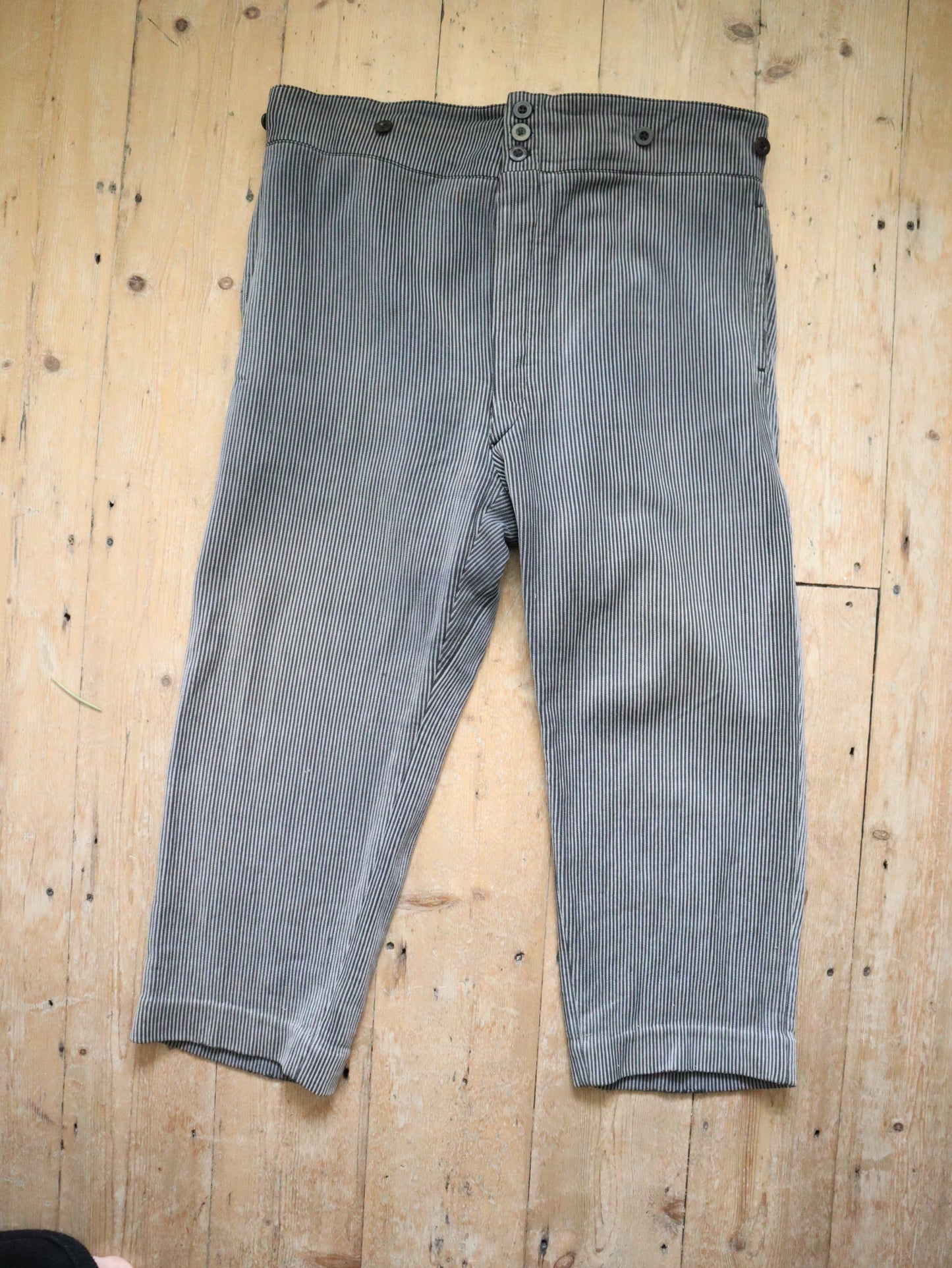 1940s - 50s French Grey Tripe Workwear Trousers Chore Pants Coutil Cotton