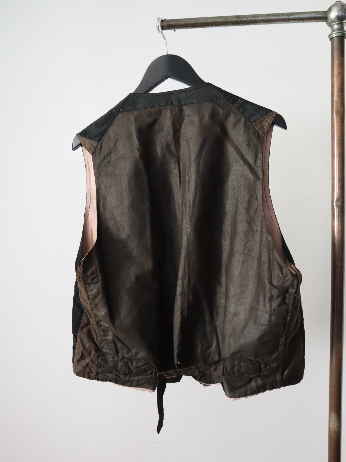 Antique Early 1900s French Black Silk Vest Waistcoat Glazed Cotton Backing