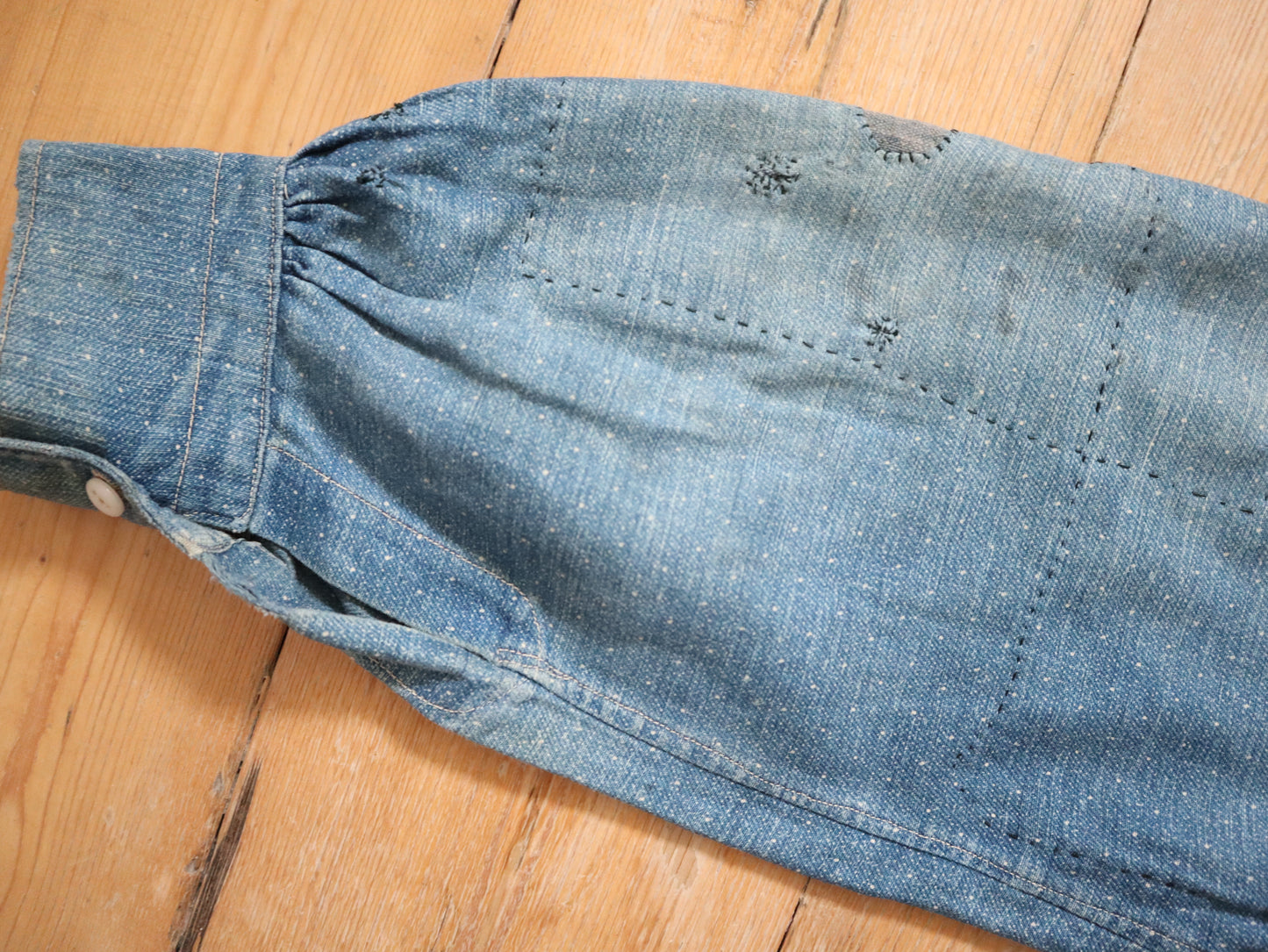 1920s French Blue Indigo Constellation Shirt Patched Repaired RARE Cotton Early Workwear Chore