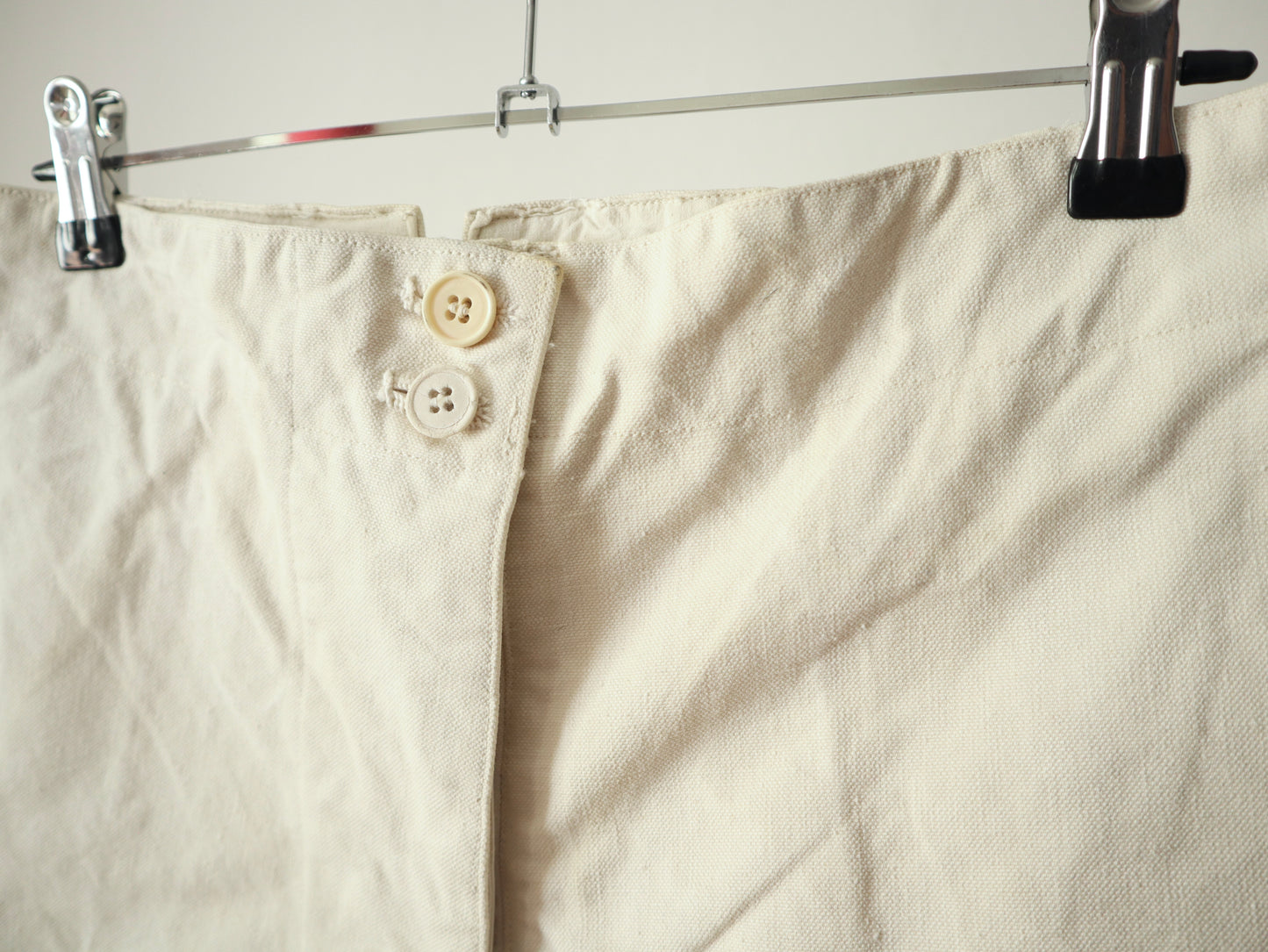 1920s French White Cotton Canvas Breeches Buckle Back Bone Buttons