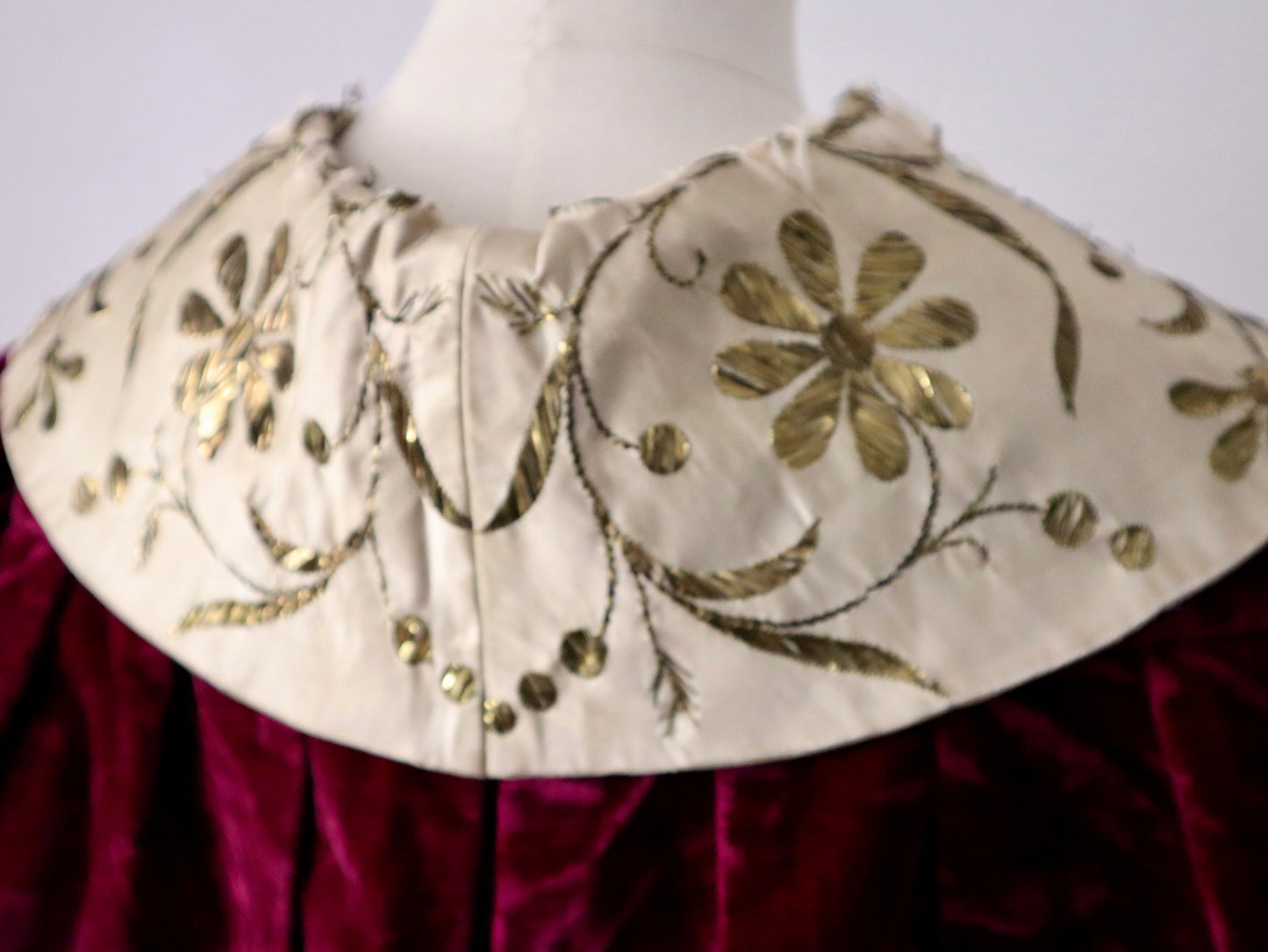 Antique French Silk Velvet Jacket c.1800s – Hand-Embroidered with Flat Gold Metal Thread – Ceremonial A-Line Robe from Aristide Boyer Archive