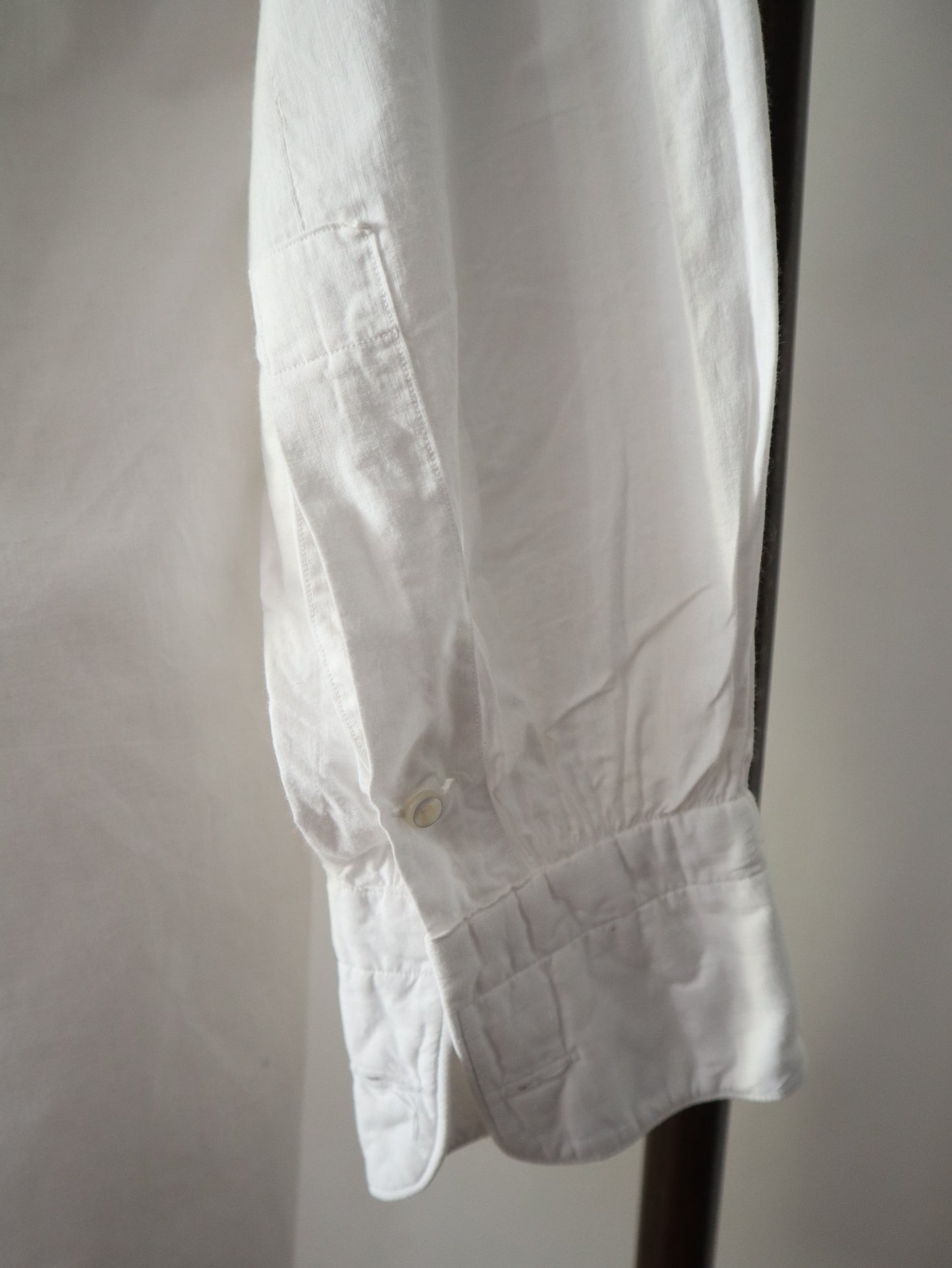 Antique French White Cotton Dress Shirt Long Pleated Bob Monigram JM