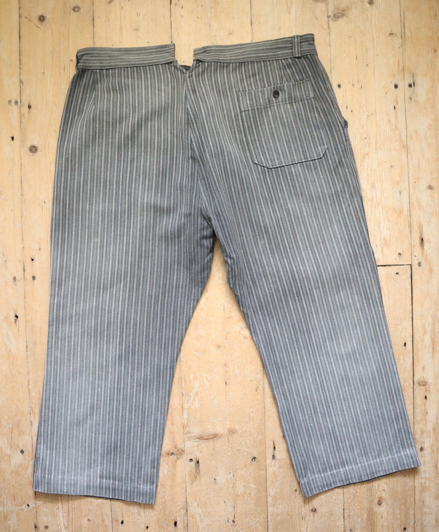 1950s French Grey Salt Pepper Stripe Cotton Chore Pants Workwear Trousers