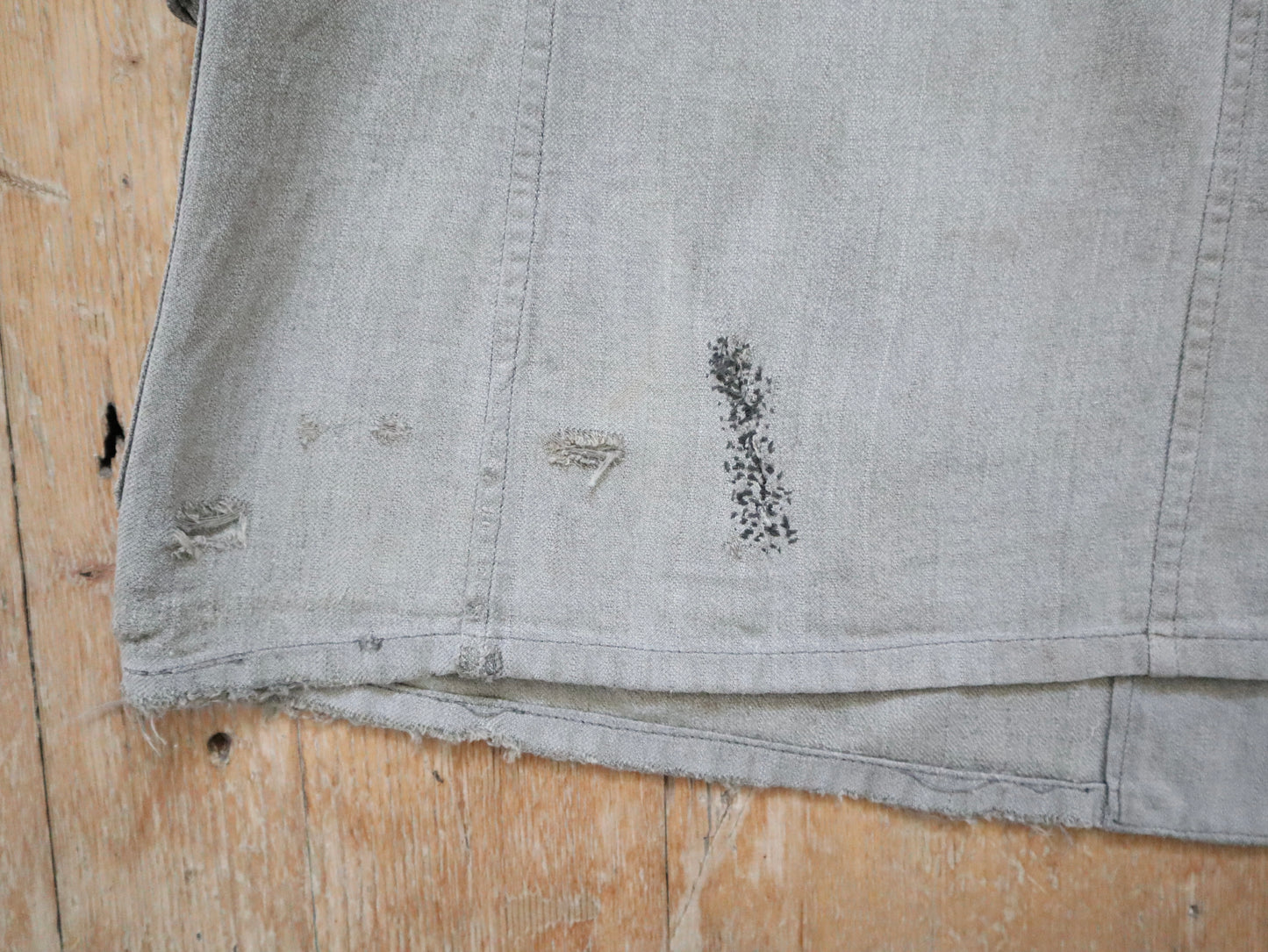 1930s French Grey Cotton Workwear Jacket Patched Repaired