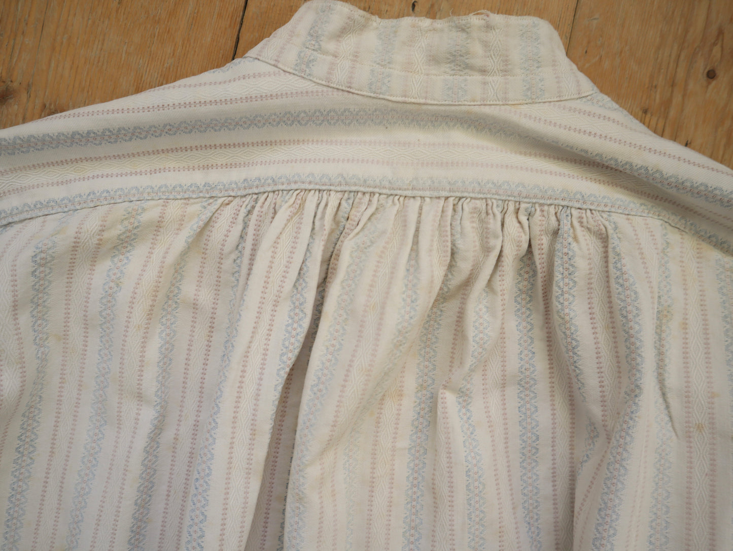 1930s French Cotton Shirt Woven Pattern Blue Pink White Rare