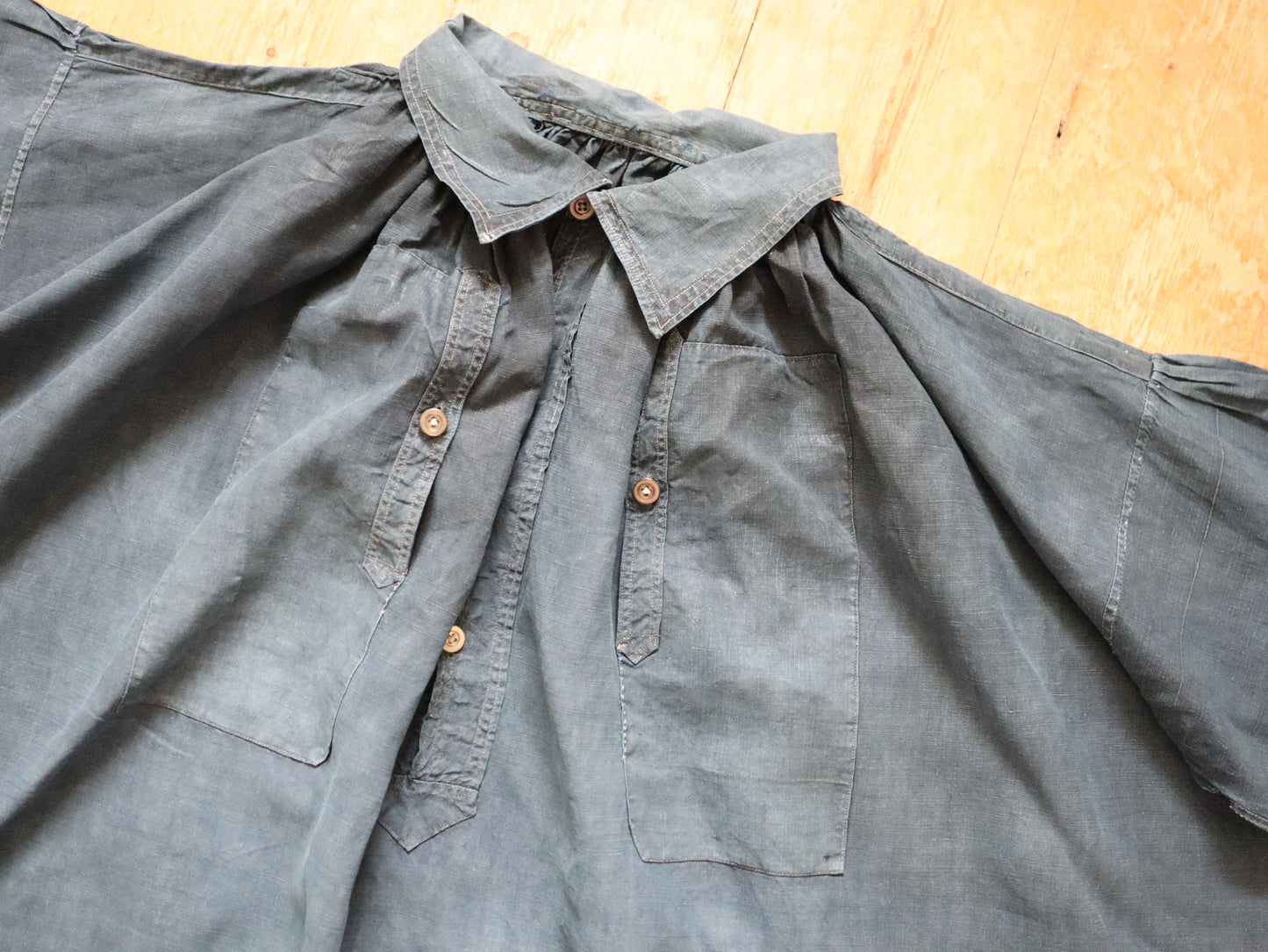 Antique French Indigo Linen Biaude Famers Smock