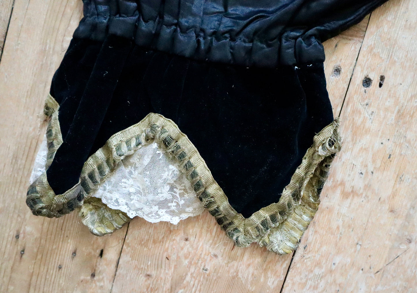 Antique 1910s 20s French Clown Costume Pierrot Silk Gold Metal Ribbon Trim Sequins Moon Lace