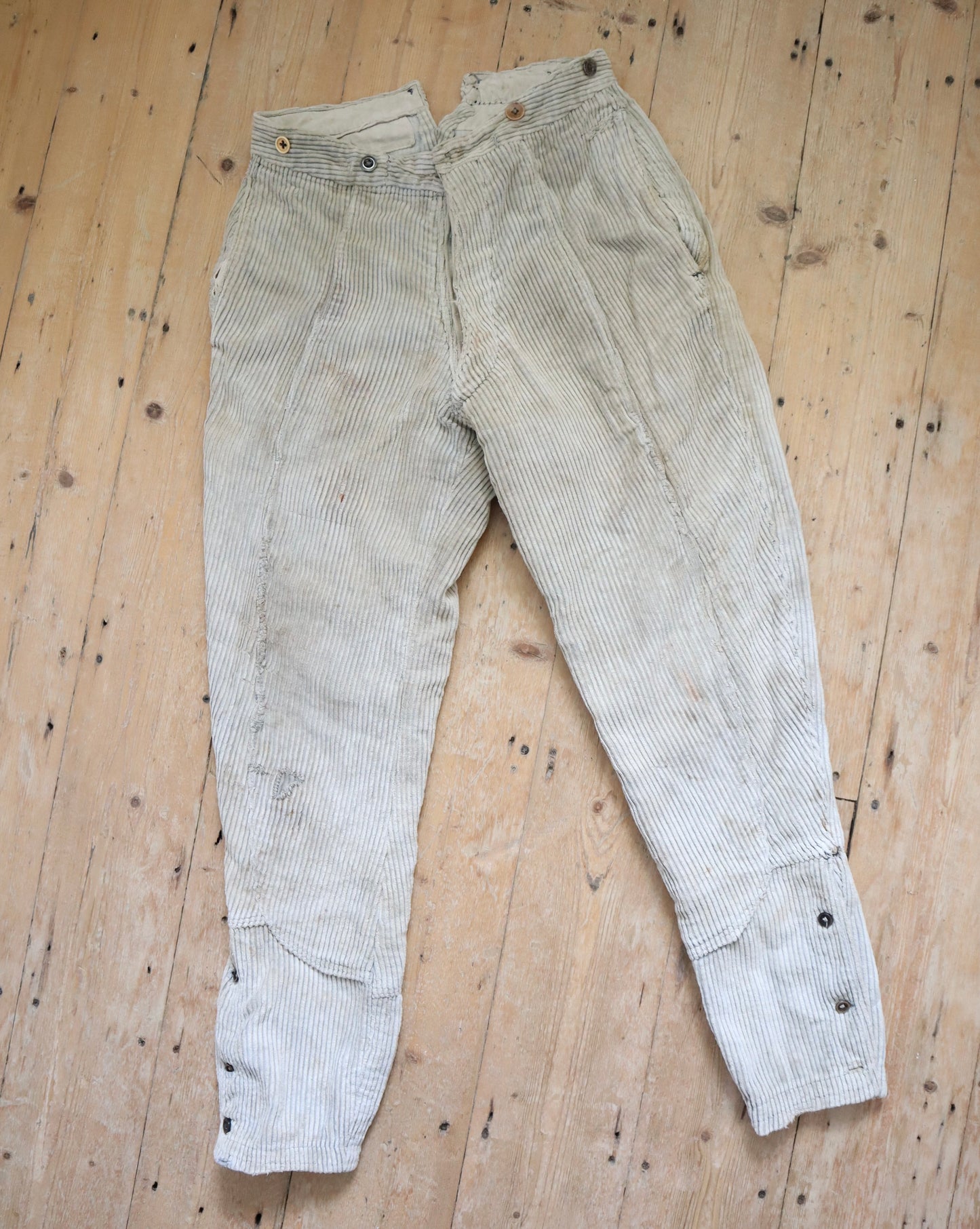 1940s French Workwear Trousers Pants Corduroy Button Calves Cinch Metal Buckle