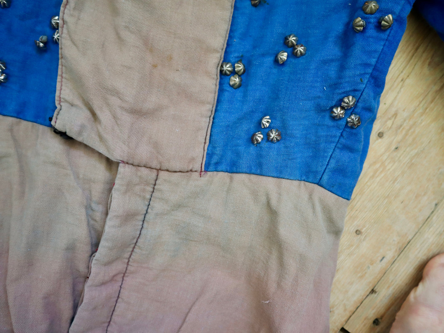 Antique French Opera Costume Tunic Renaissance Blue Studded Salmon Cotton Theatre Worn