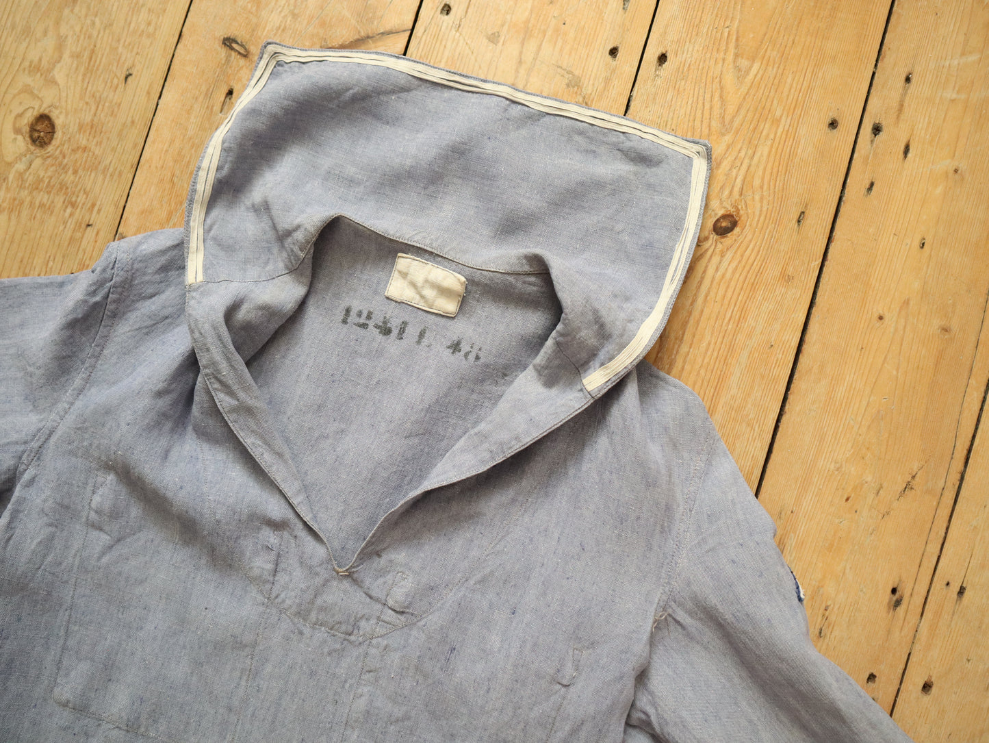 1960s French Blue Linen Sailor Top