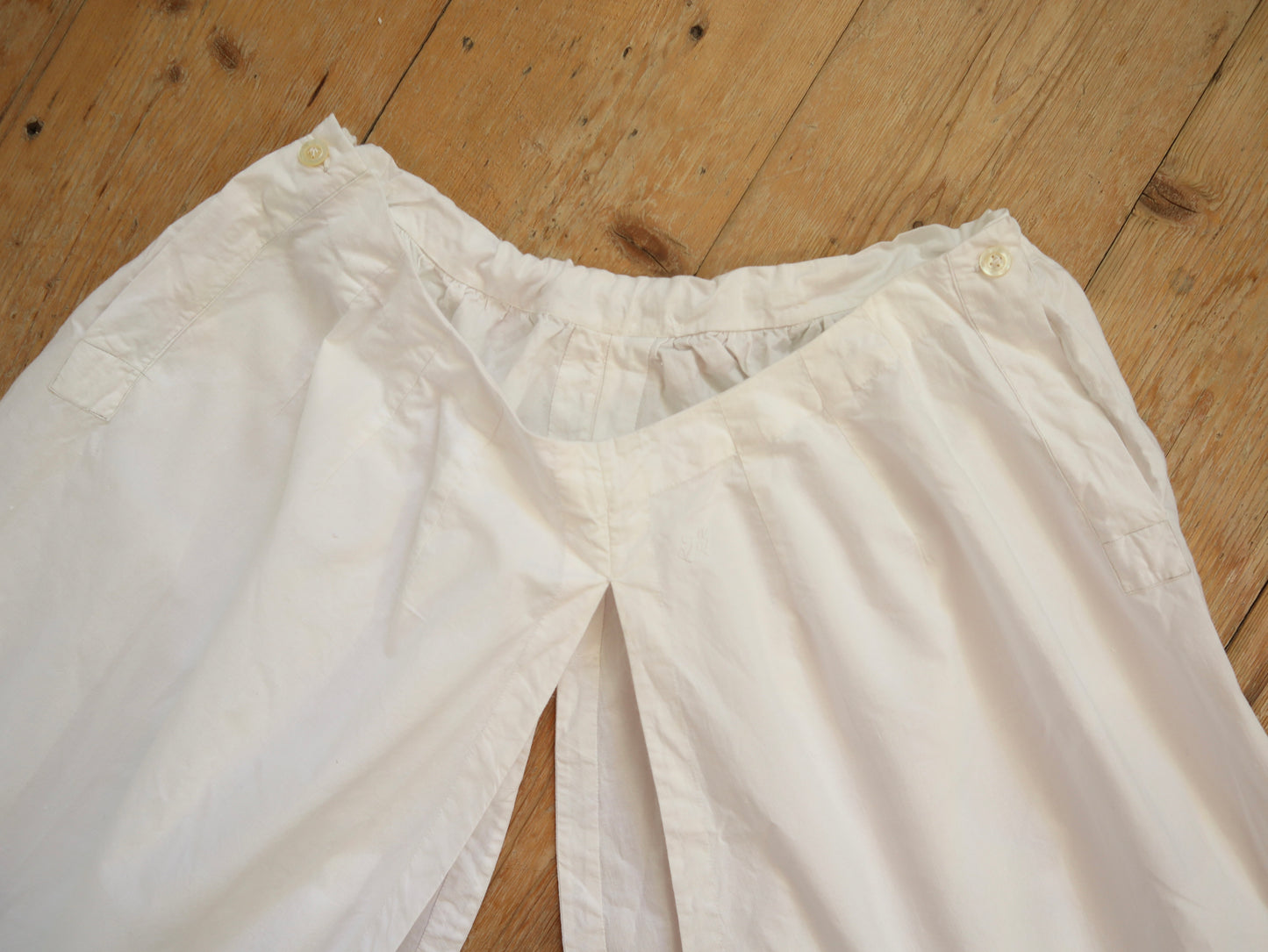 Antique French White Cotton Bloomers Knickers Embroidery Cutwork JG Monogram Early 1900s