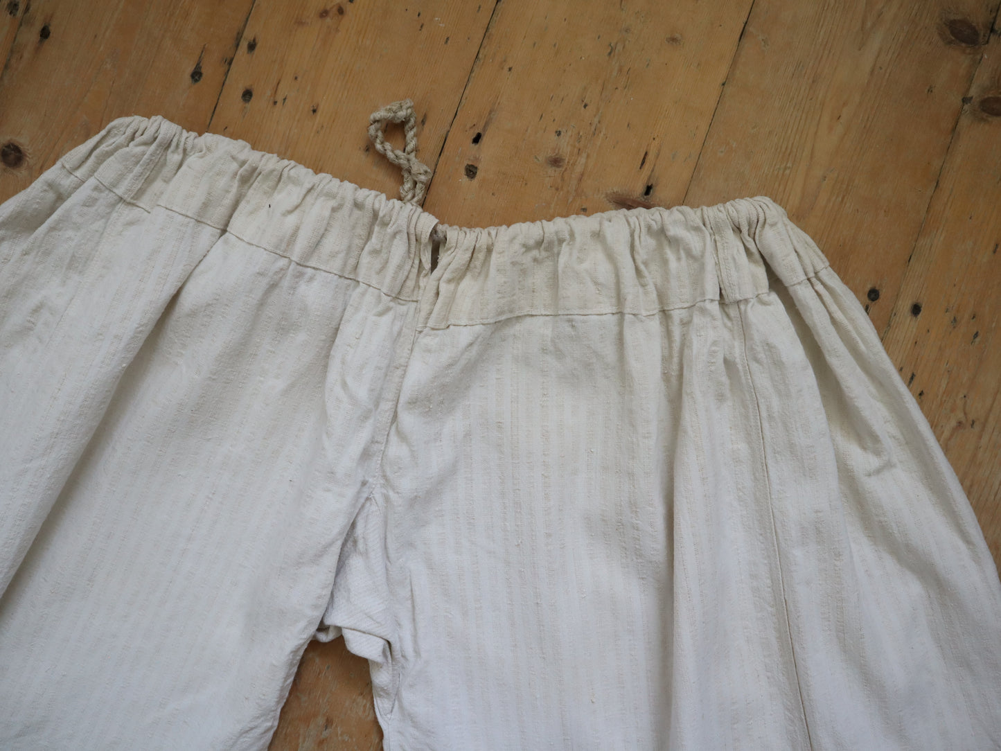 C.1930s Transylvanian Linen Woven Stripe Folk Trousers Pants Cropped Wide