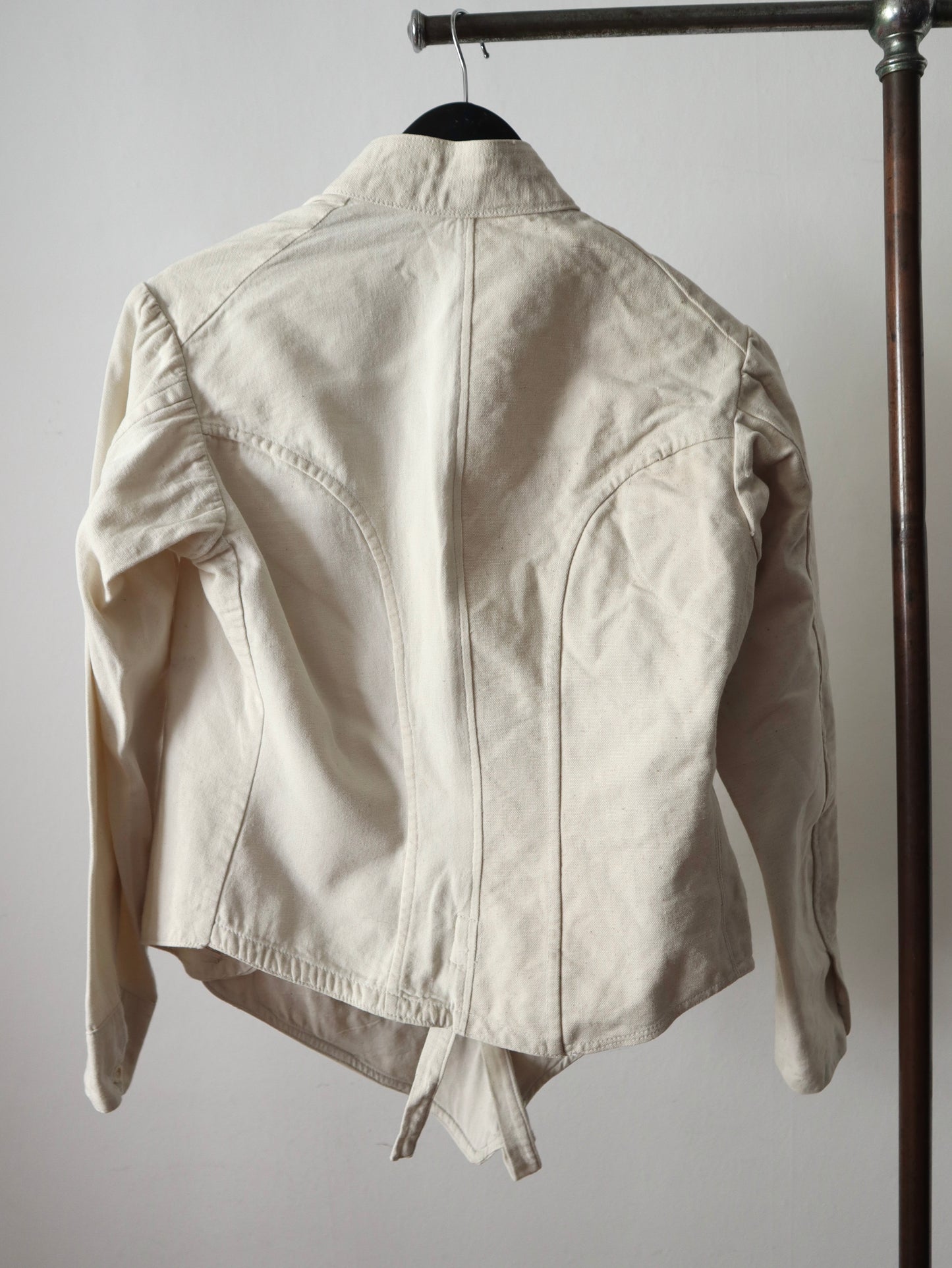 Antique Fencing Jacket French Linen Canvas Asymmetric Button Fastening