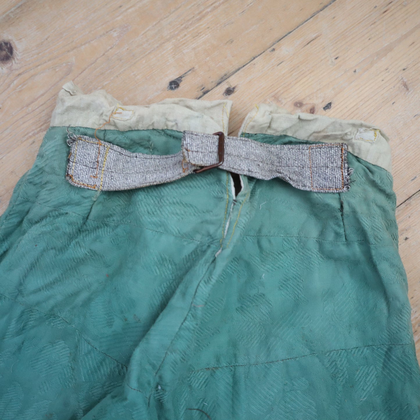 Antique French Child’s Theatre Costume Breeches Green Woven Cotton