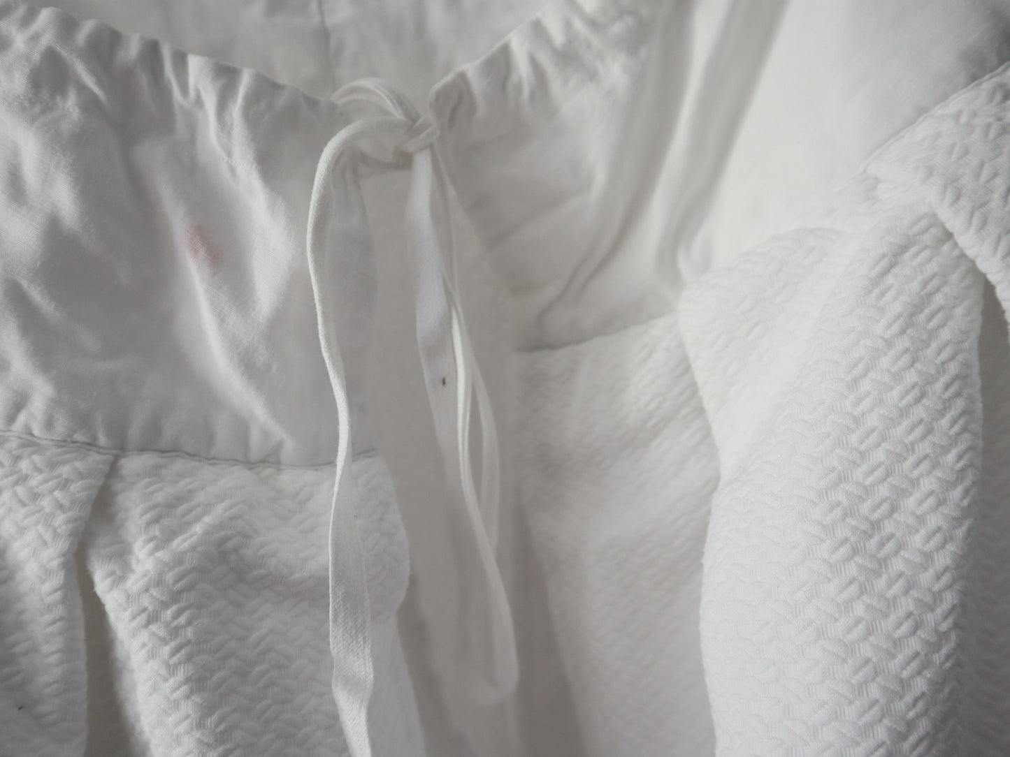 Antique French White Cotton Skirt Petticoat Hem Drawstring Waist