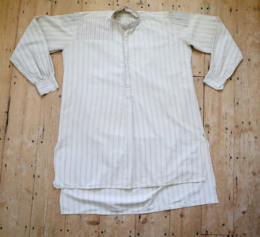 1930s French Workwear Shirt Patched Repaired Stripes Striped