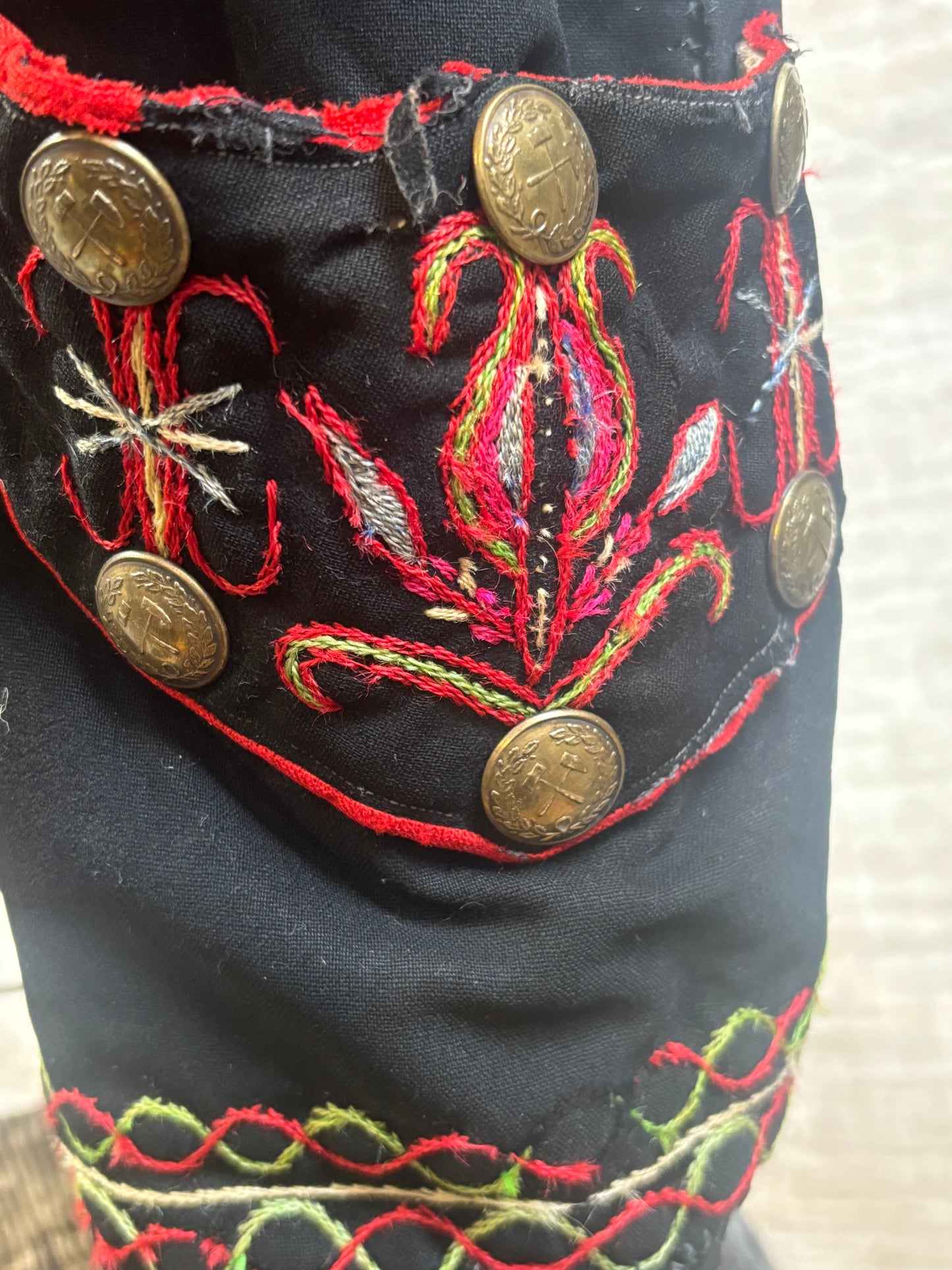 1920s 30s  Hungarian Embroidered Vest Waistcoat Folk Floral Brass Buttons Hammer Pick