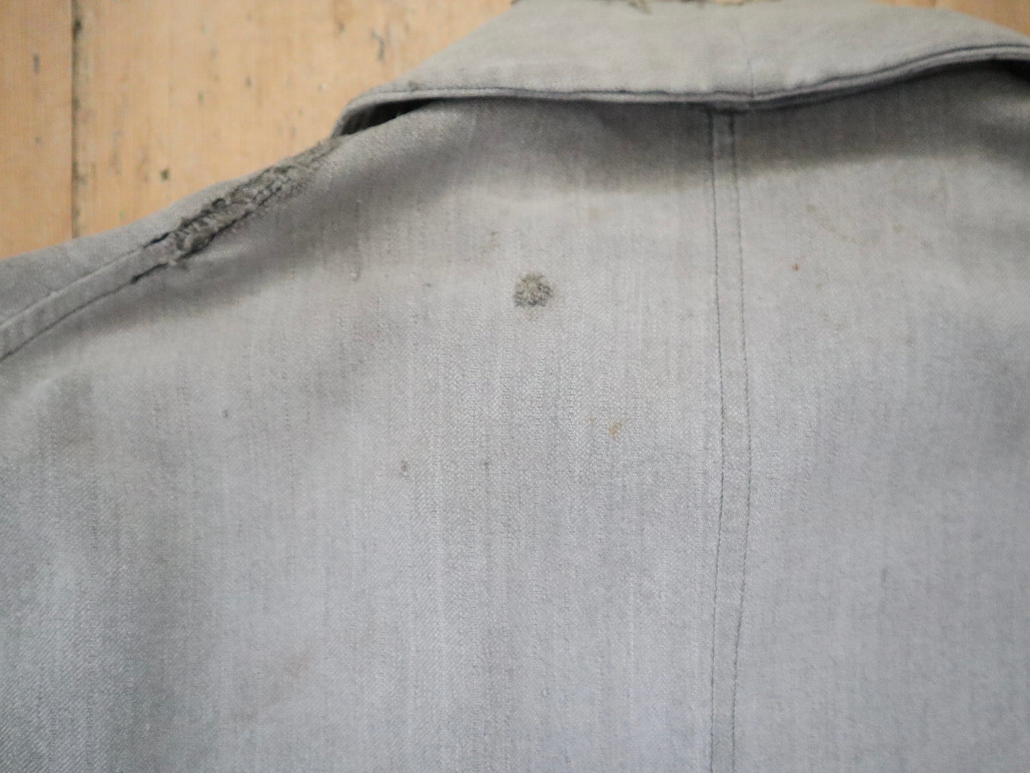 1930s French Grey Cotton Workwear Jacket Patched Repaired