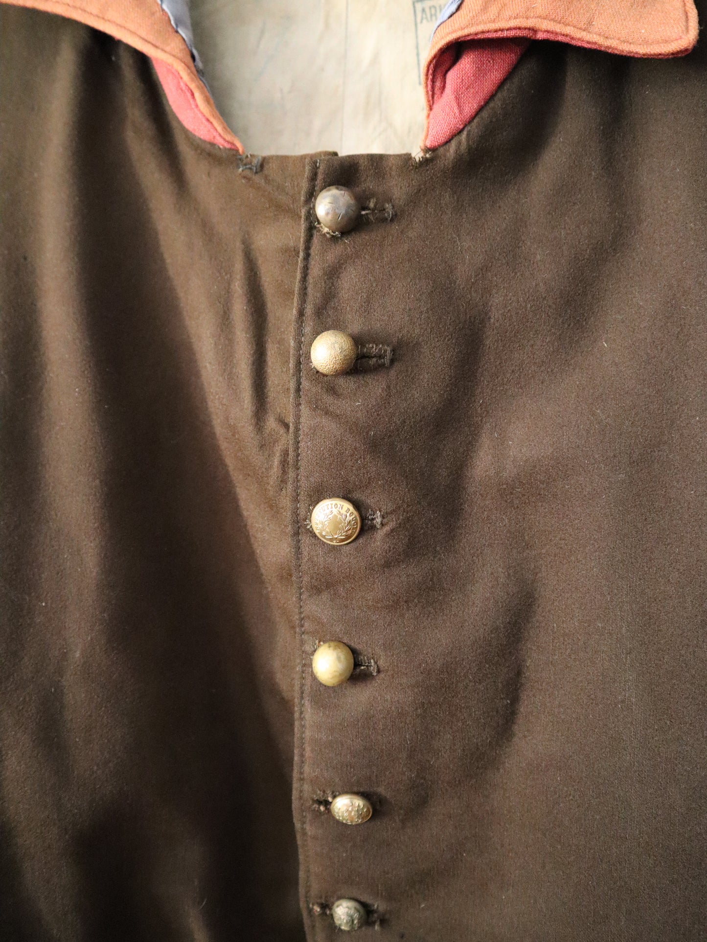 Antique early 1900s French
Theatre Opera Costume
Renaissance Medieval Brown Wool Brass Buttons