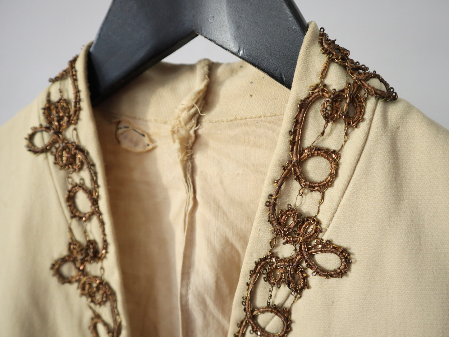 Antique French Opera Costume Vest Cream Wool Gold Metal Thread Brass Buttons 18th Century Style