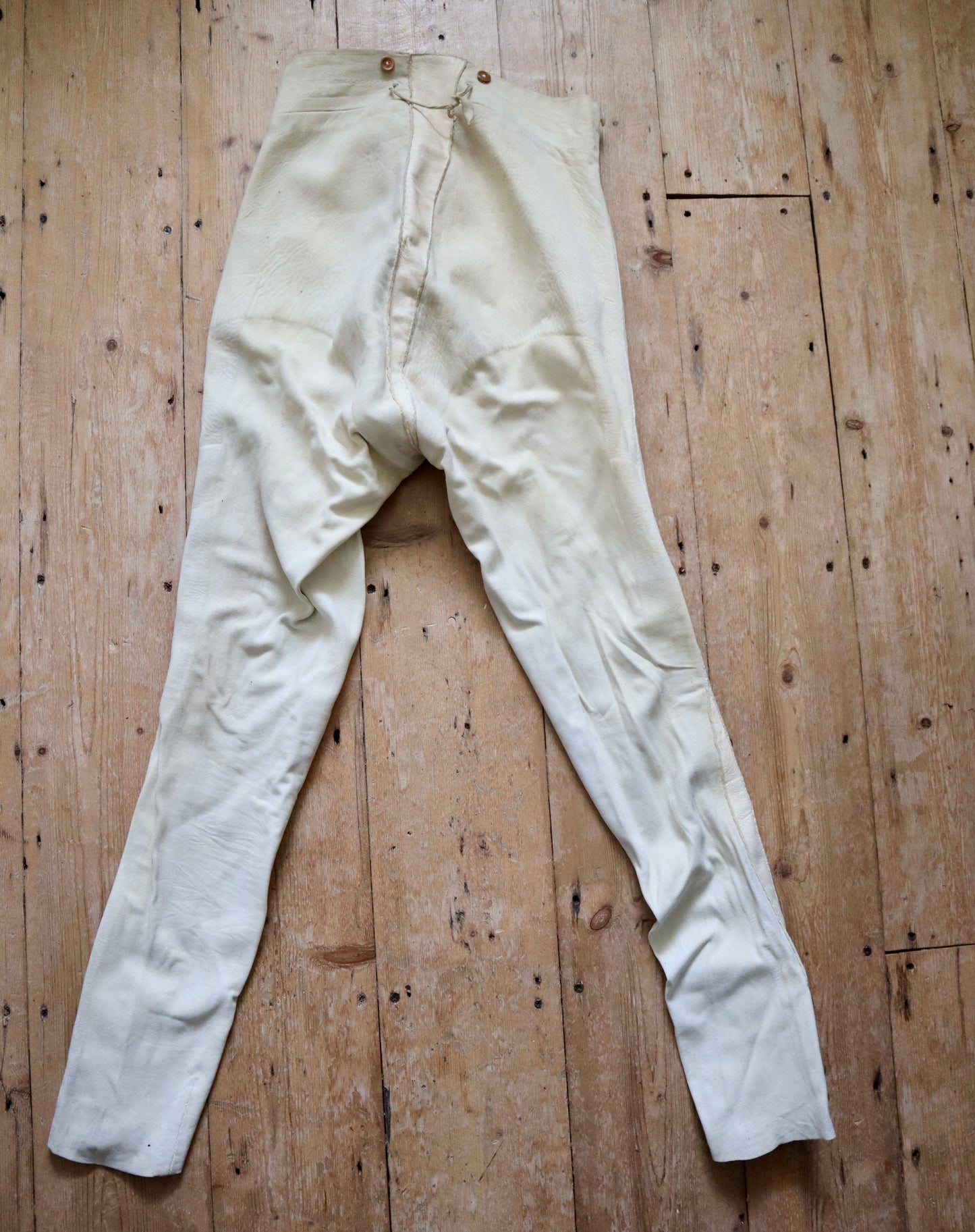 1800s French Lambskin Breeches Trousers RARE High Waist Mother of Pearl Buttons