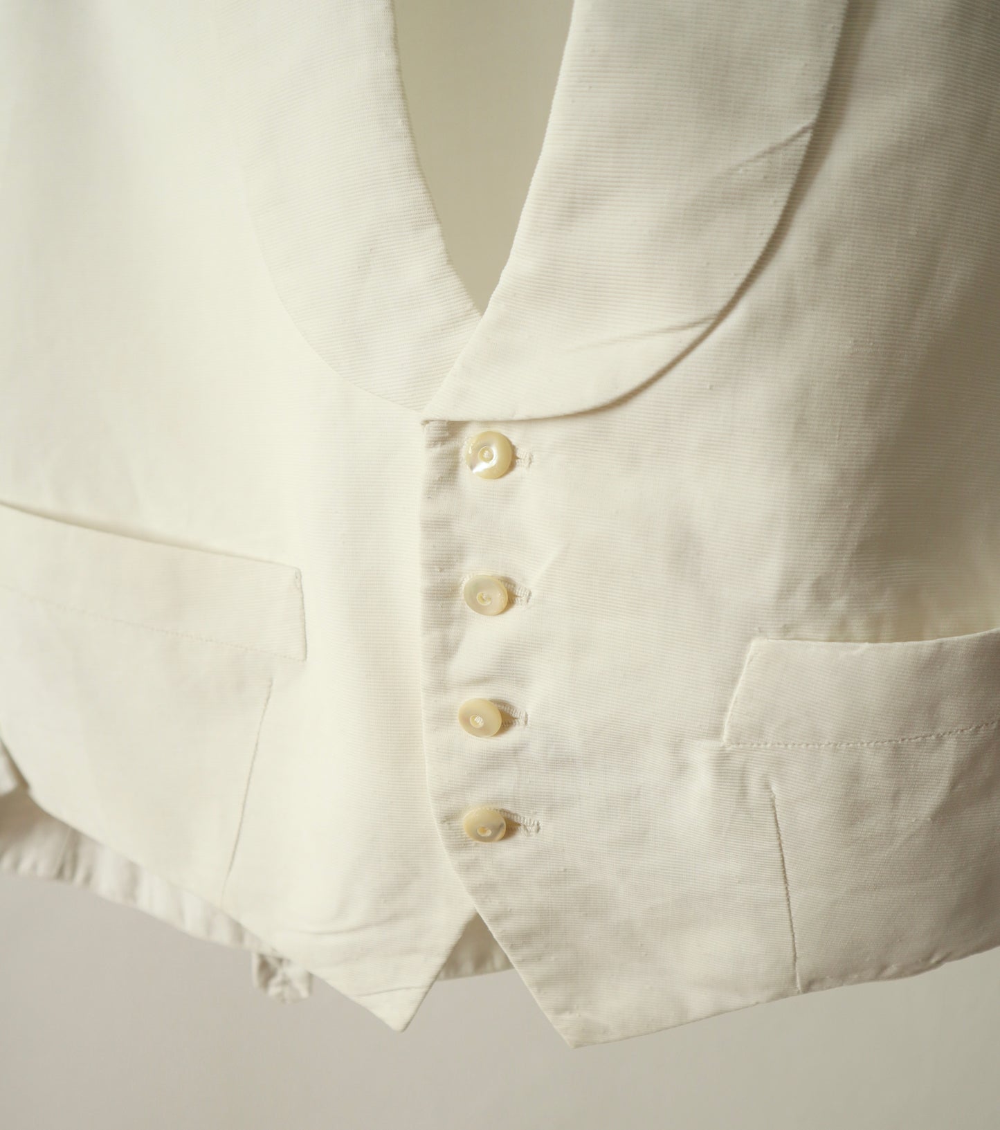 Antique early 1900s French White Cotton Grosgrain Waistcoat Mother of Pearl Buttons Short