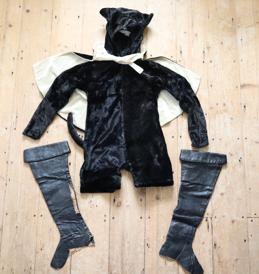 1920s - 30s Child’s Cat Costume Fancy Dress Silk Velvet Puss Boots Cape