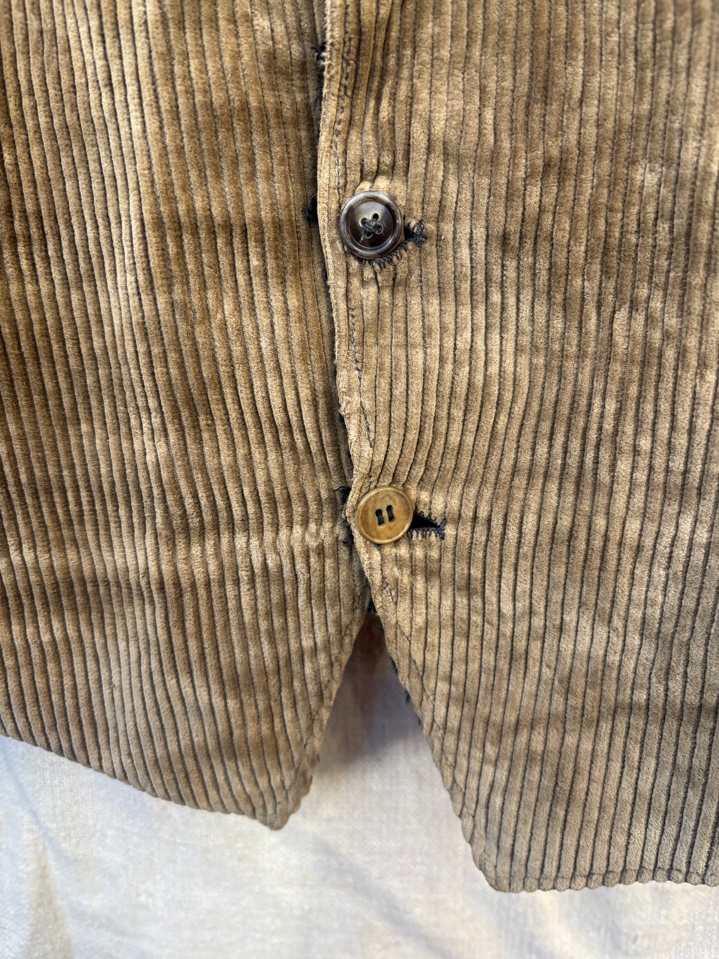 1940s French Brown Corduroy Waistcoat Vest Cotton Workwear Chore