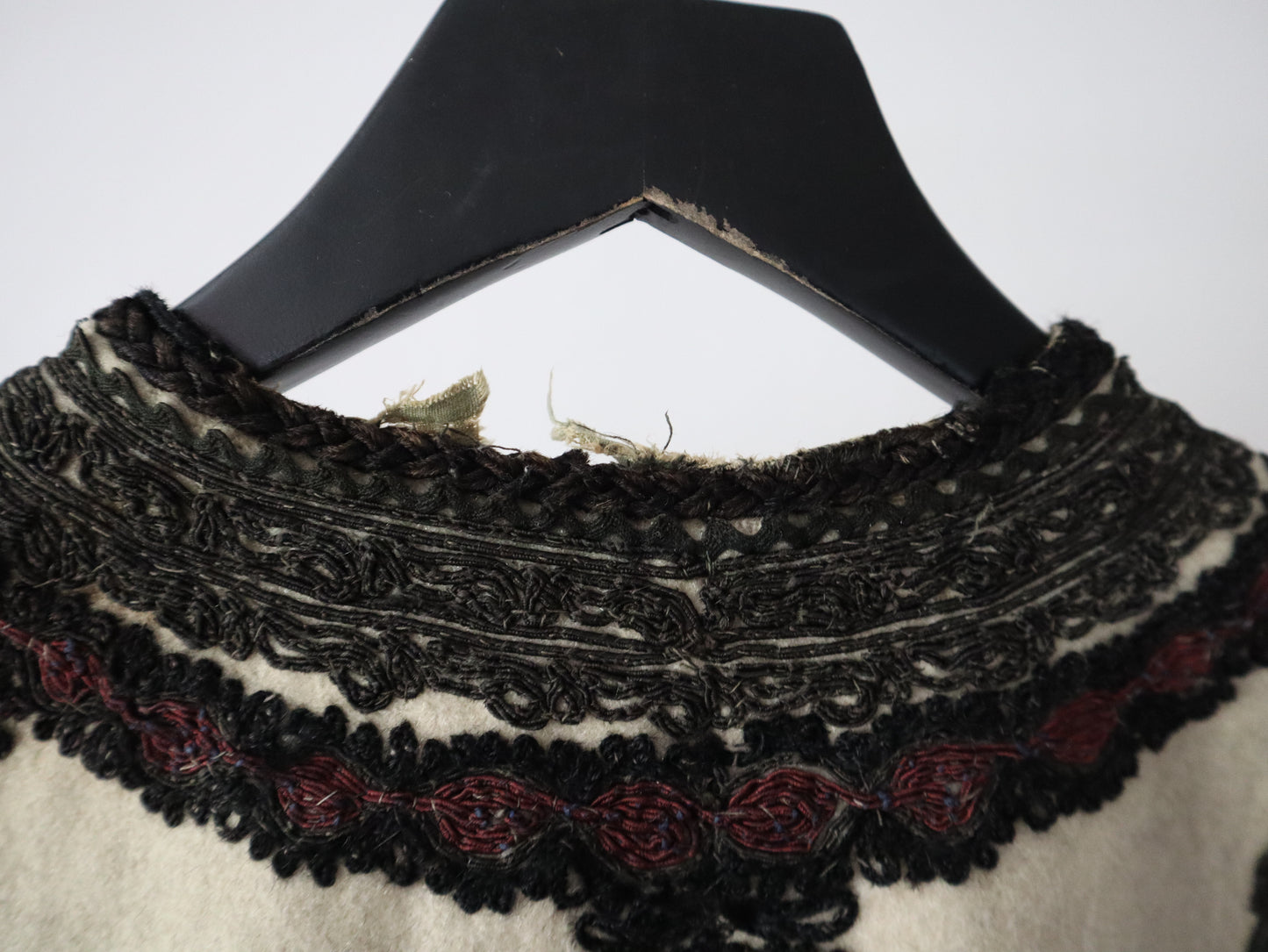 1920s 1930s Transylvanian folk waistcoat with black and burgundy soutache decoration