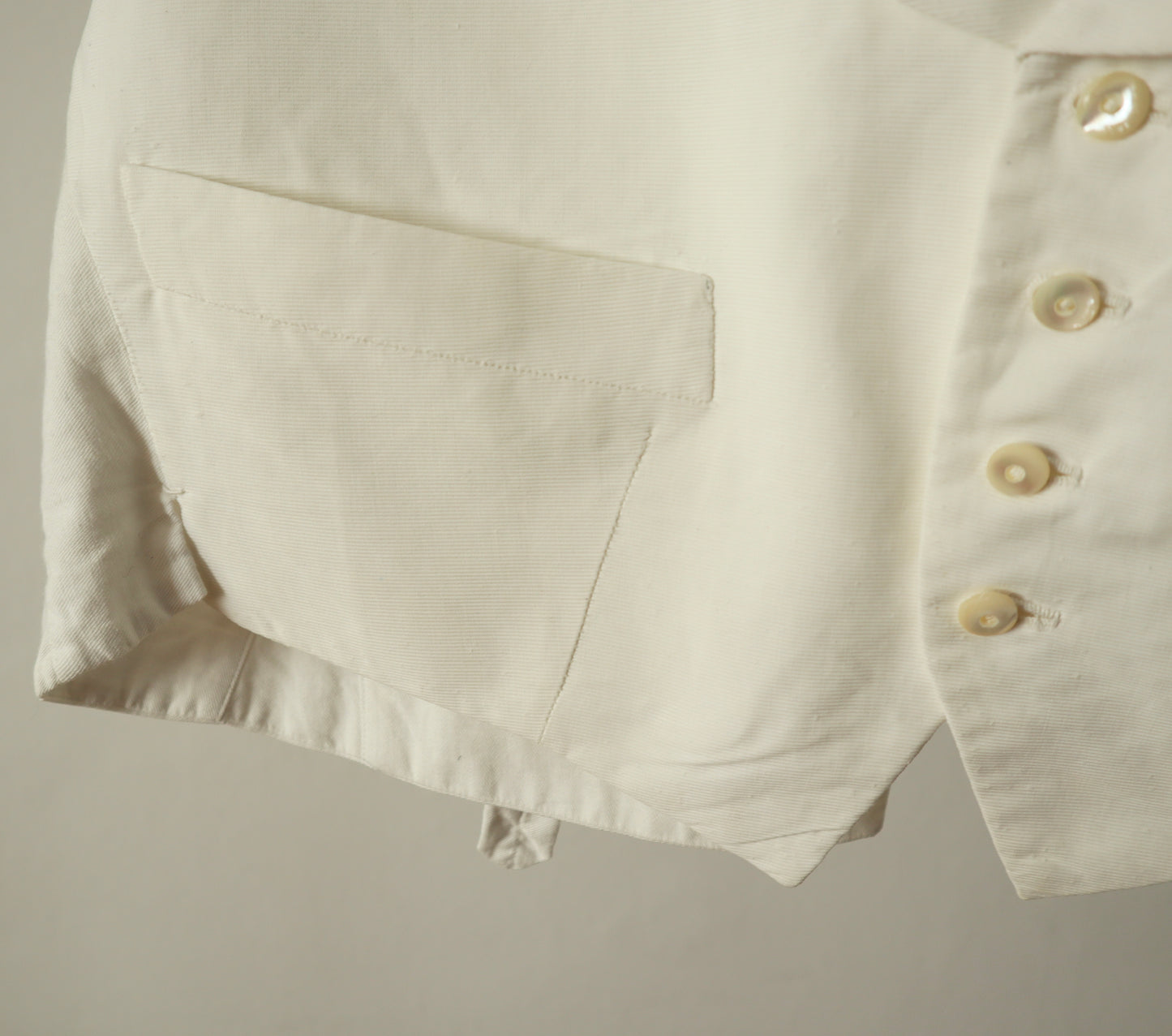 Antique early 1900s French White Cotton Grosgrain Waistcoat Mother of Pearl Buttons Short