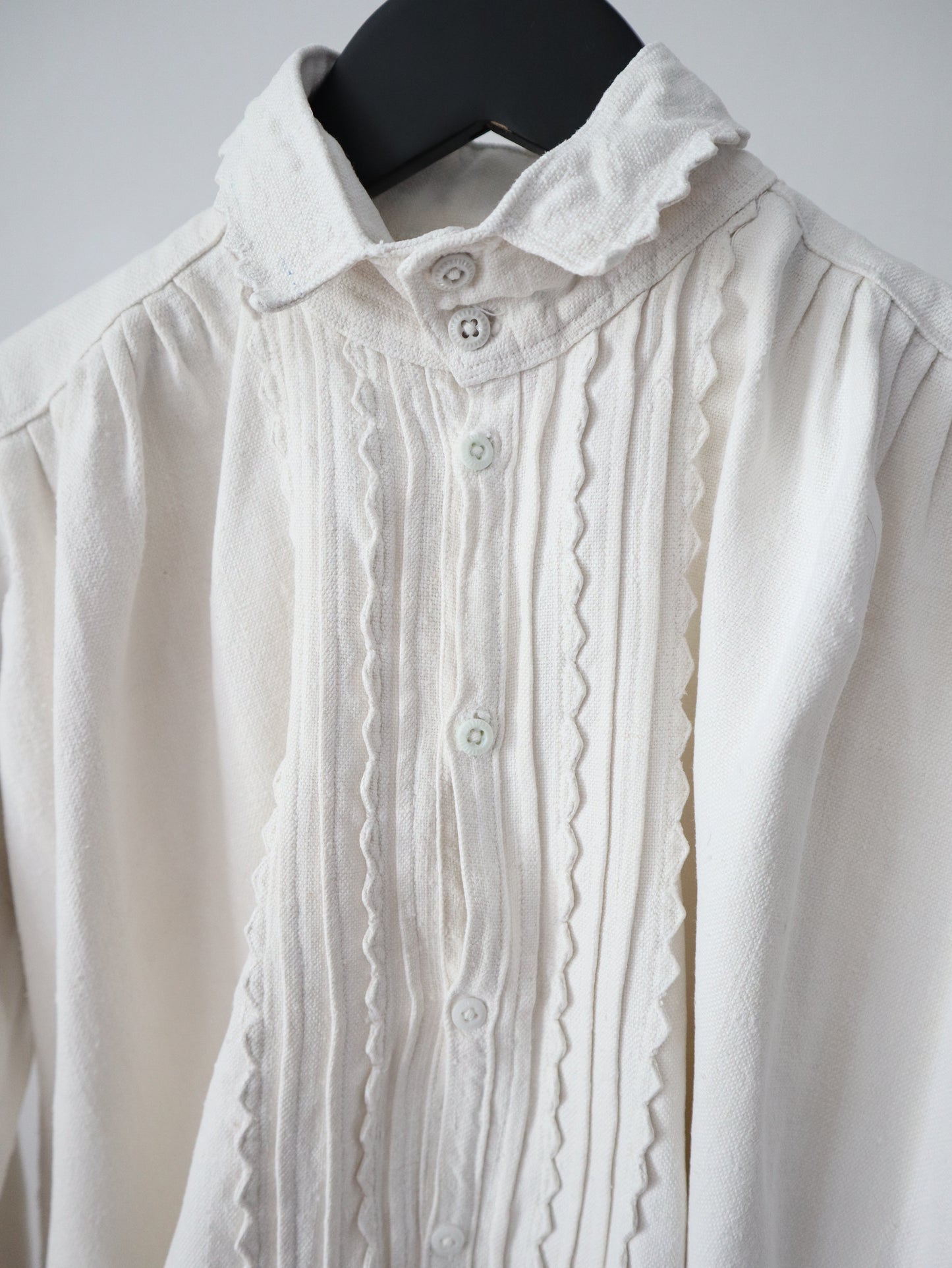 1930s Transylvanian Folk Blouse Zig Zag Cutout Traditional Romanian Linen Eastern European