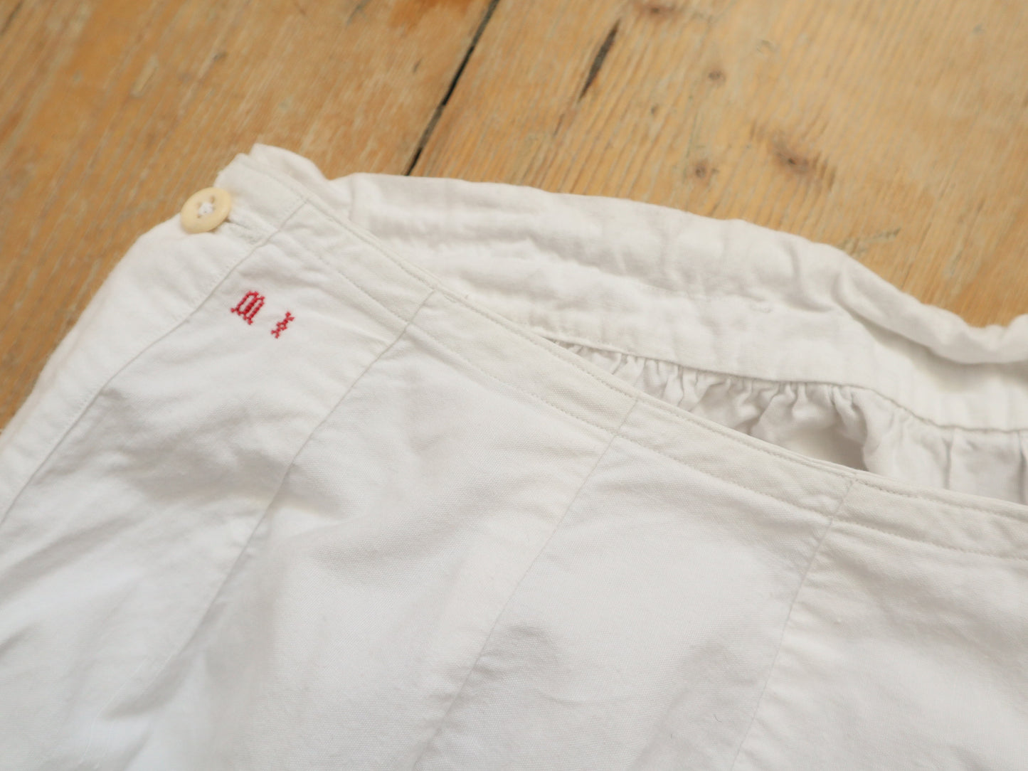 Antique French White Cotton Bloomers Broderie Anglais Early 1900s Monigrammed M I