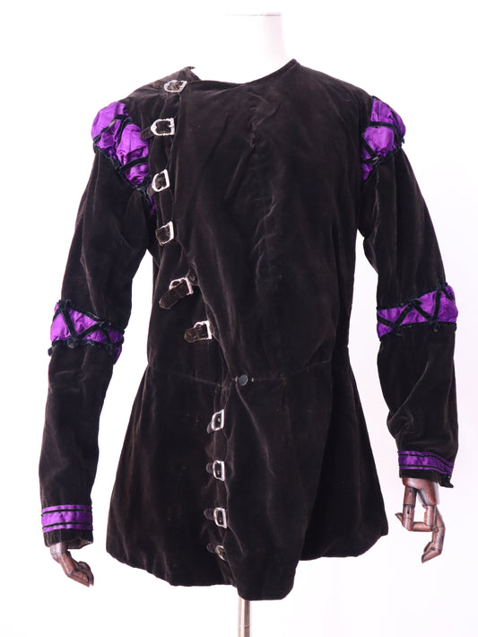 Rare Antique early 1900s French Opera Costume Jacket Silk Velvet Medieval Renaissance 16th Century Buckles Straps