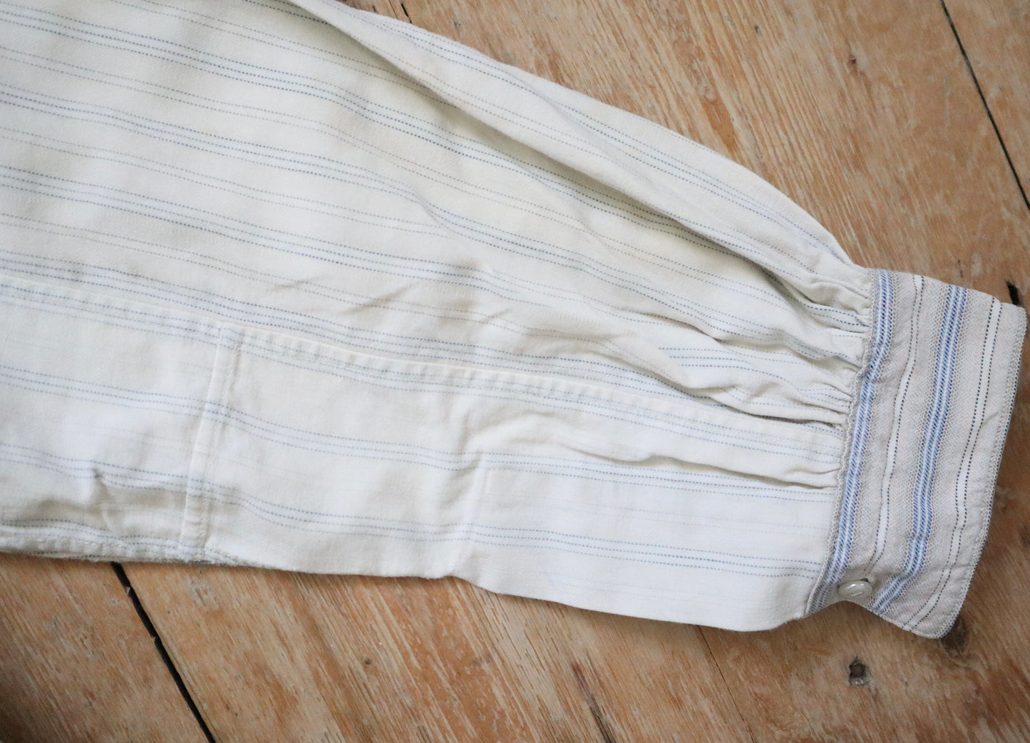 1930s French WorkWear Stripe Cotton Shirt Patched Repaired