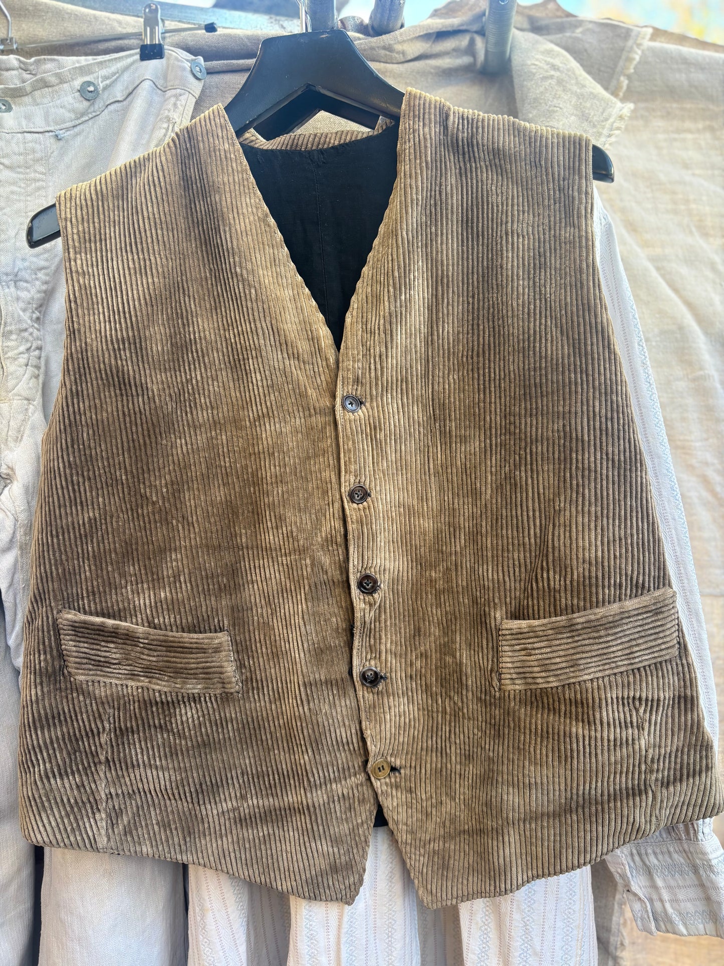 1940s French Brown Corduroy Waistcoat Vest Cotton Workwear Chore