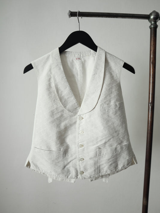 Antique Early 1900s French White Pique Cotton Waistcoat Mother of Pearl Buttons