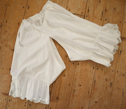 Antique French White Cotton Bloomers Knickers Embroidery  Cutwork Early 1900s