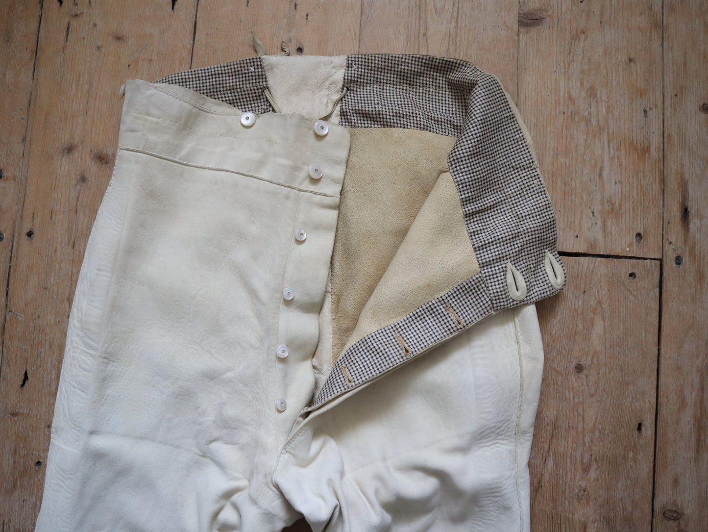 1800s French Lambskin Breeches Trousers RARE High Waist Mother of Pearl Buttons