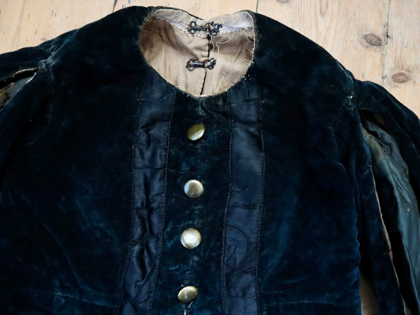 Antique French Theatre Costume Jacket Tunic Child’s Renaissance Style 19th Century Black Silk Velvet