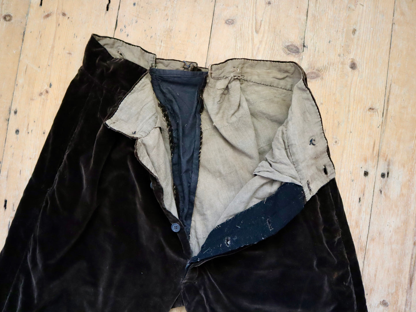 Antique French Theatre Costume Breeches Pants Trousers Brown Silk Velvet Early 1900s