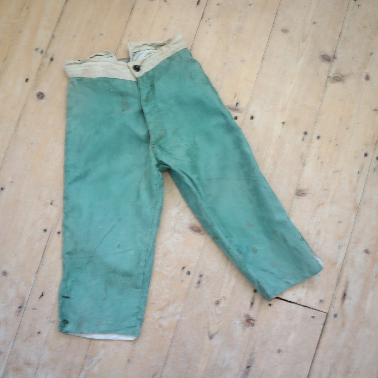 Antique French Child’s Theatre Costume Breeches Green Woven Cotton