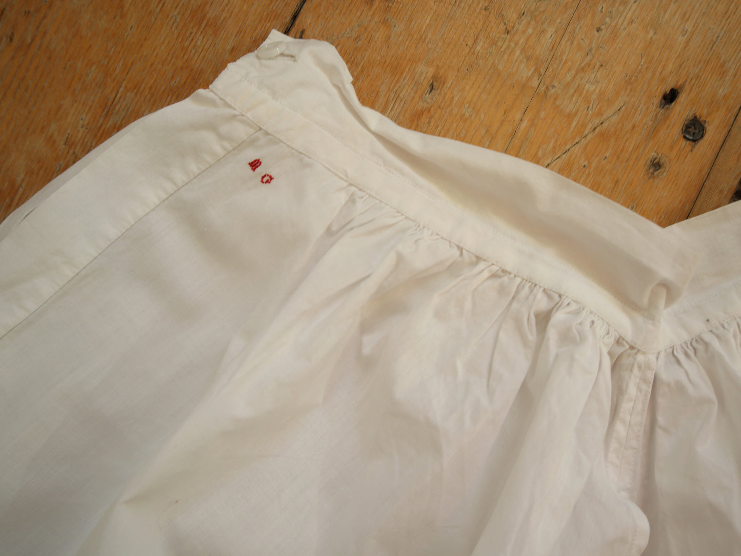 Antique French Bloomers White Cotton Edwardian Crochet Lace Trim Pleats Long early 1900s