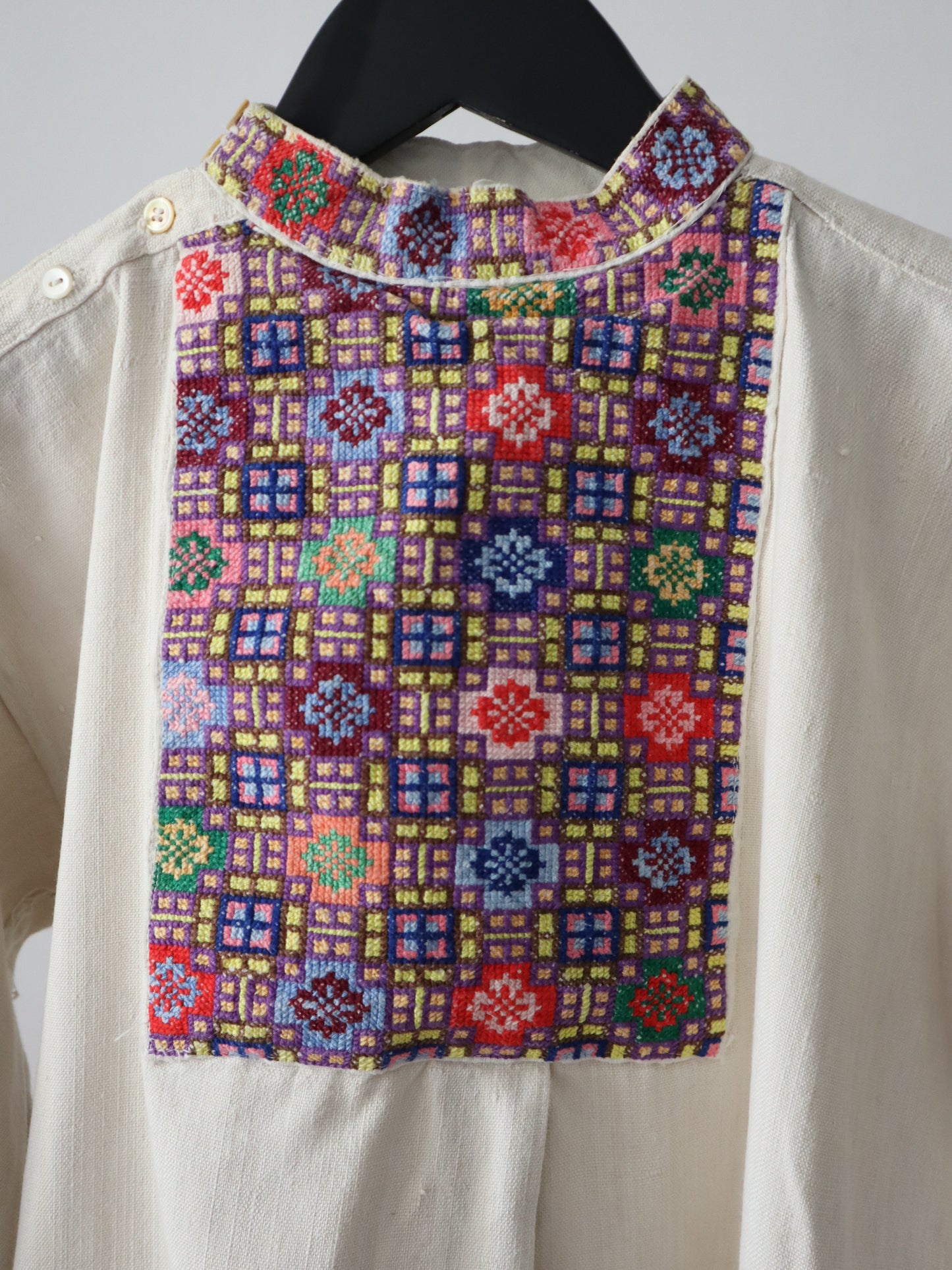 1940s Slovakian Folk Shirt Needlepoint Collar Colourful Eastern European