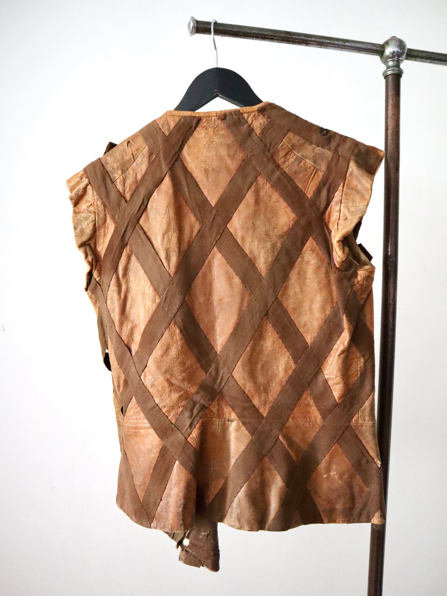 Antique early 1900s Leather Gilet French Opera Theatre Costume Lattice