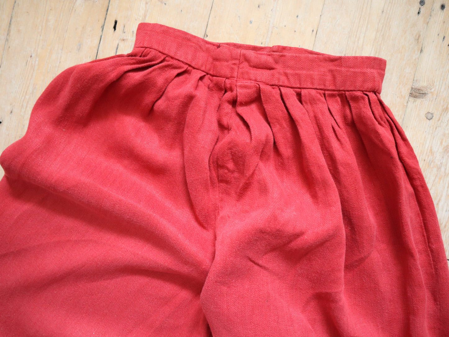 Red Pantaloon Trousers Pants Herringbone Weave Cotton Front Flap Sailor Style Opera Costume