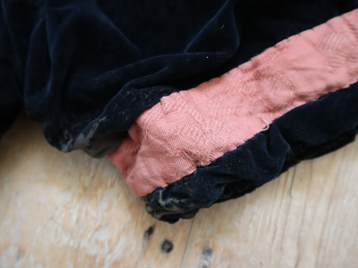 Antique Early 1900s French Theatre Opera Costume Hose Shorts Renaissance Style Tudor Black Velvet Pink Cotton Panels