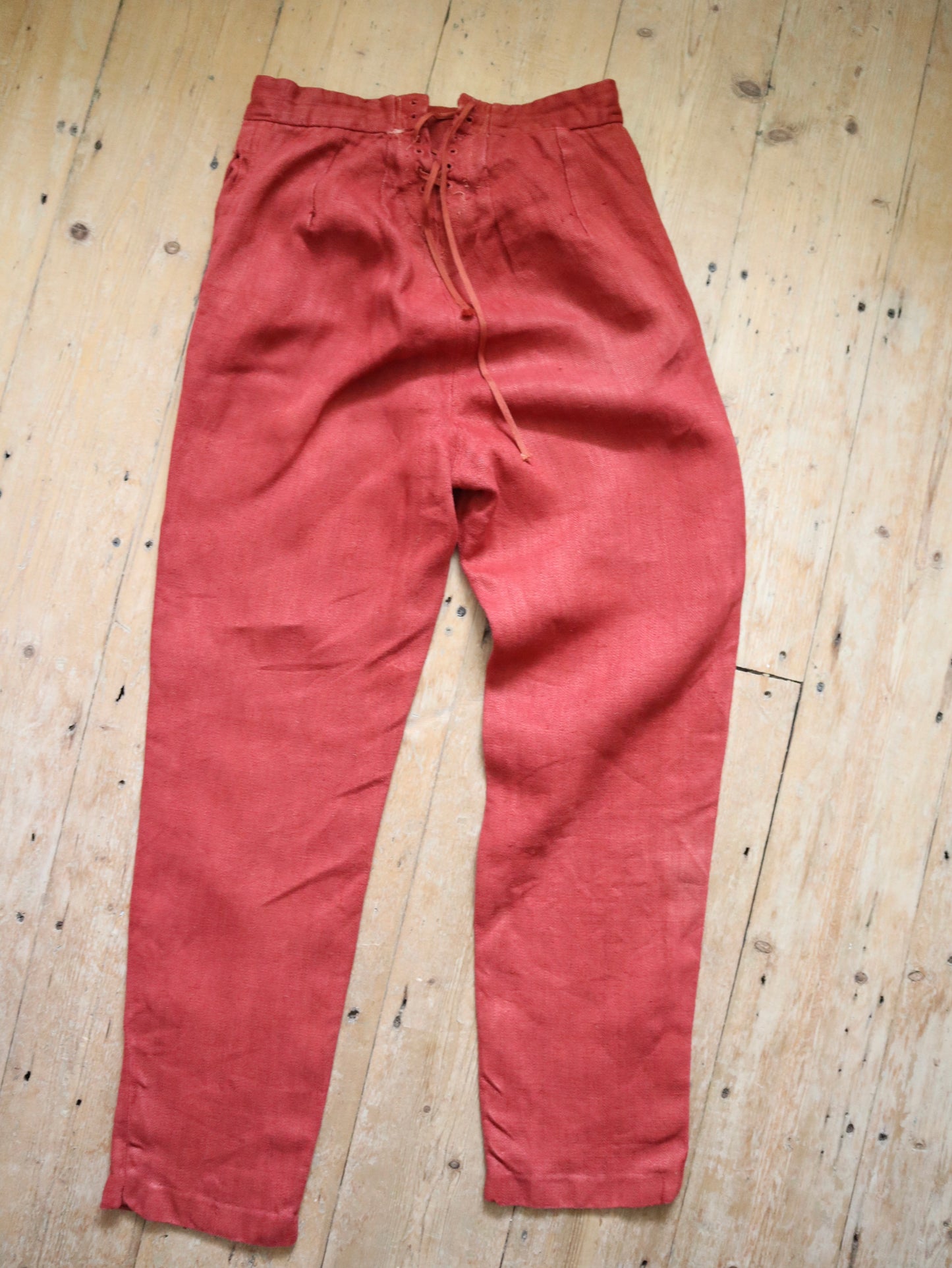 Red Herringbone Cotton Trousers Pants Flap Front Sailor Style Opera Costume