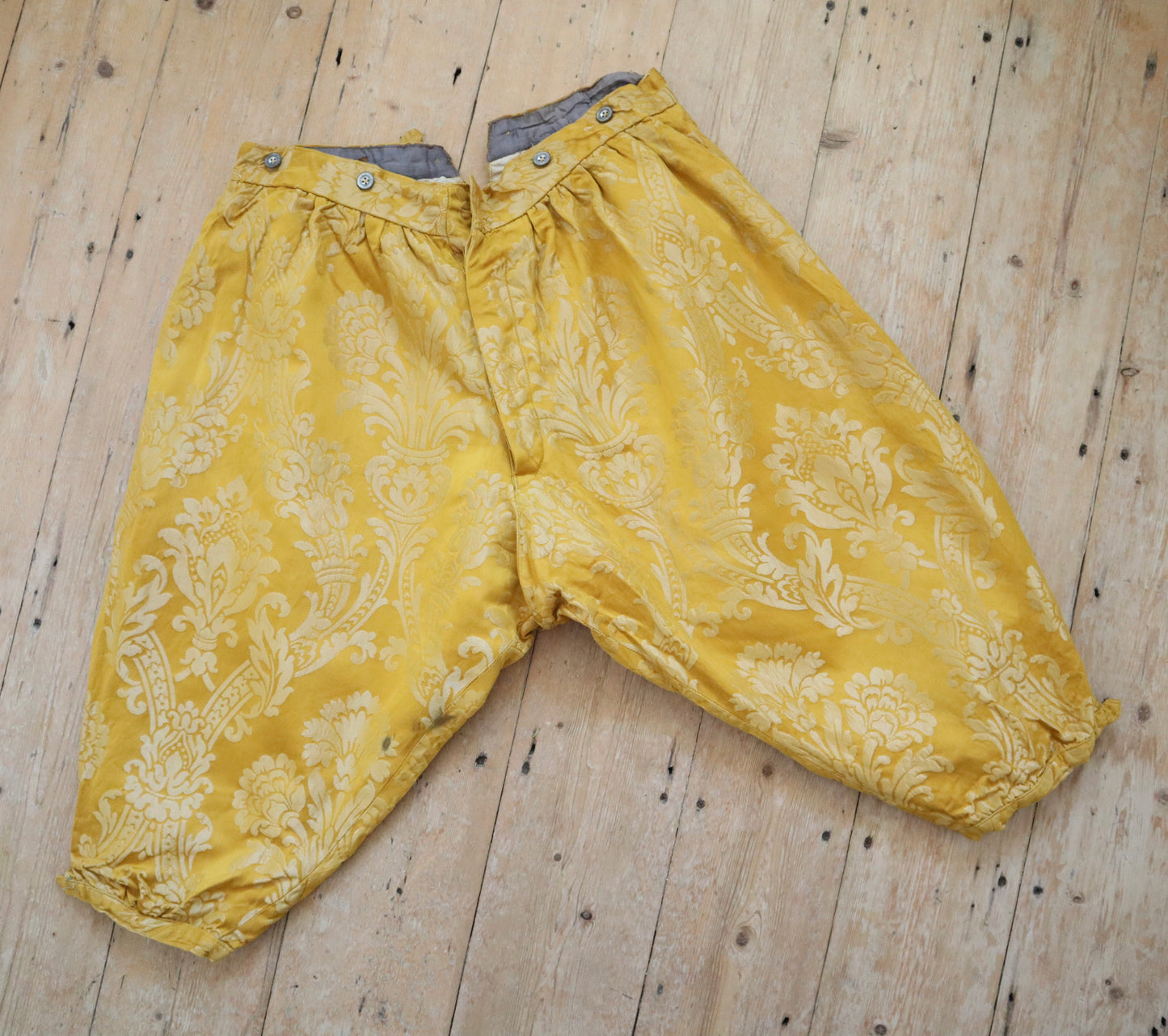 Antique French Golden Yellow Brocade Silk Breeches Pants Trousers Theatre Opera Costume