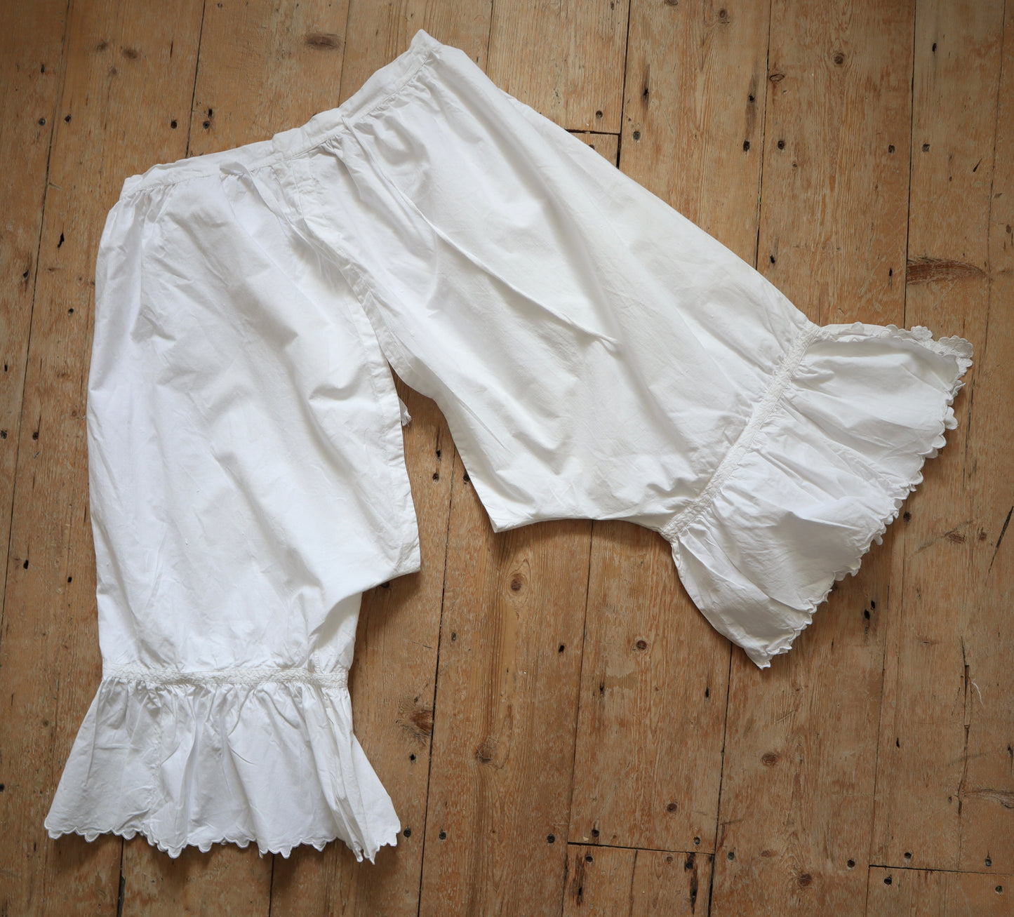 Antique French White Cotton Bloomers Knickers Embroidery Ribbons Bows Early 1900s