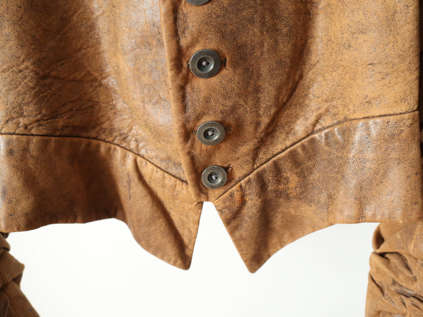 16th Century Style Leather Doublet Jacket Royal Opera House Costume Brown Ruched Sleeves Renaissance Medieval